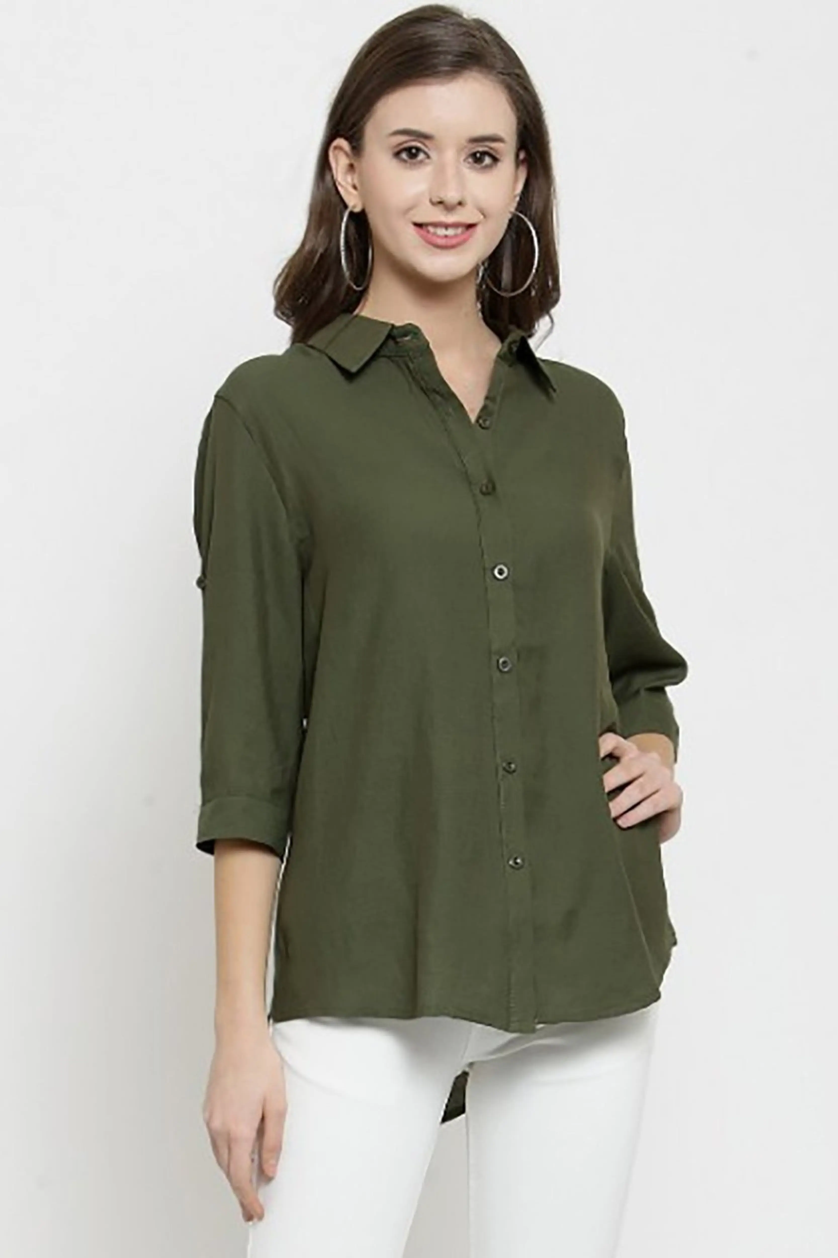 Solid Shirt Collar Relaxed Fit Shirt - Image 25