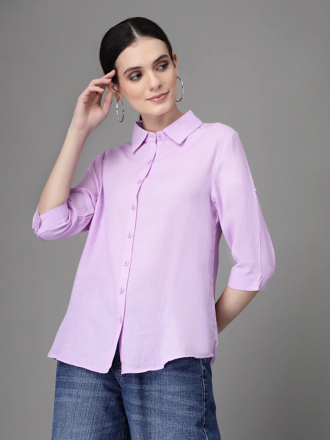 Solid Shirt Collar Relaxed Fit Shirt - Image 28