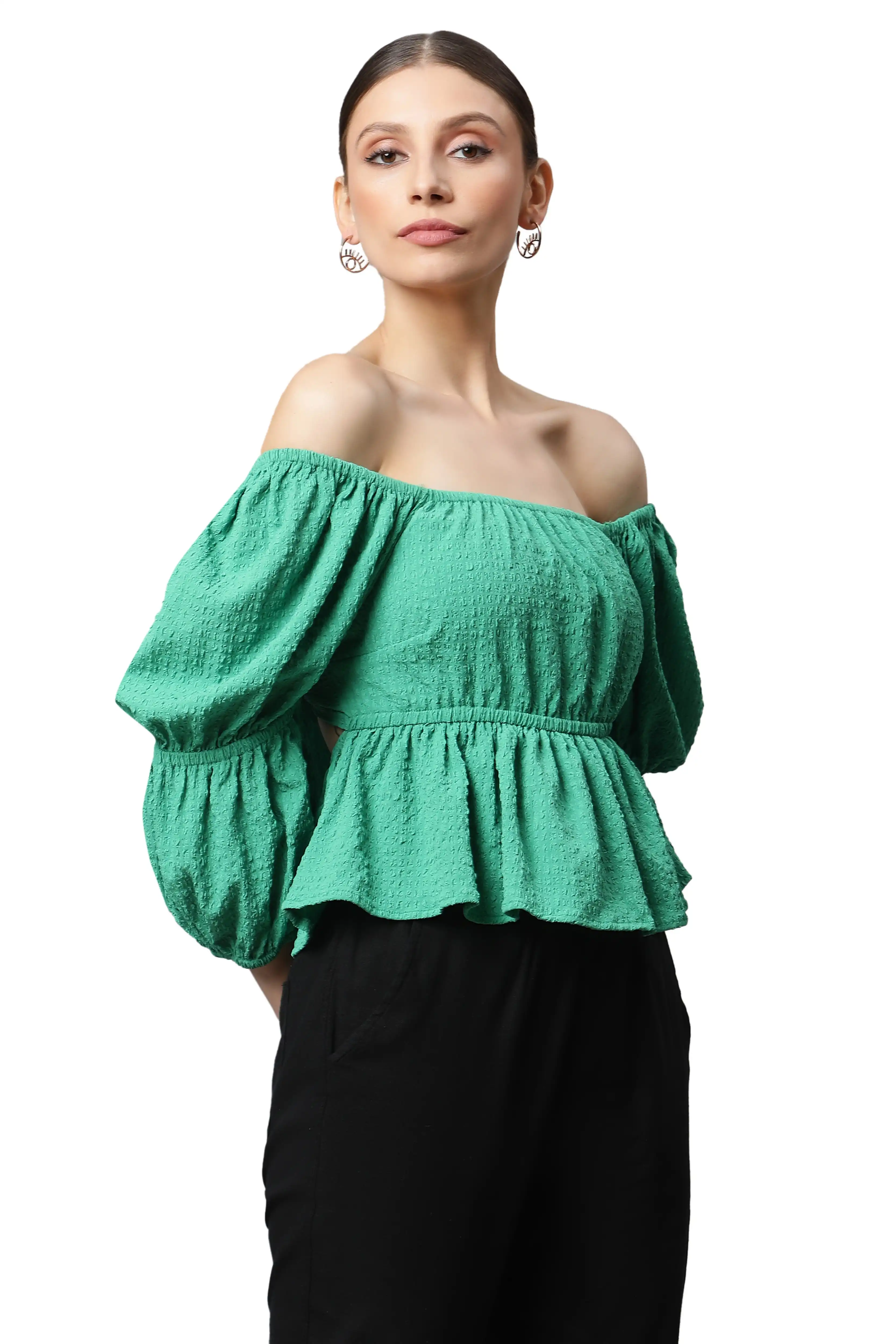 Green Off-Shoulder Peplum Top - Image 3