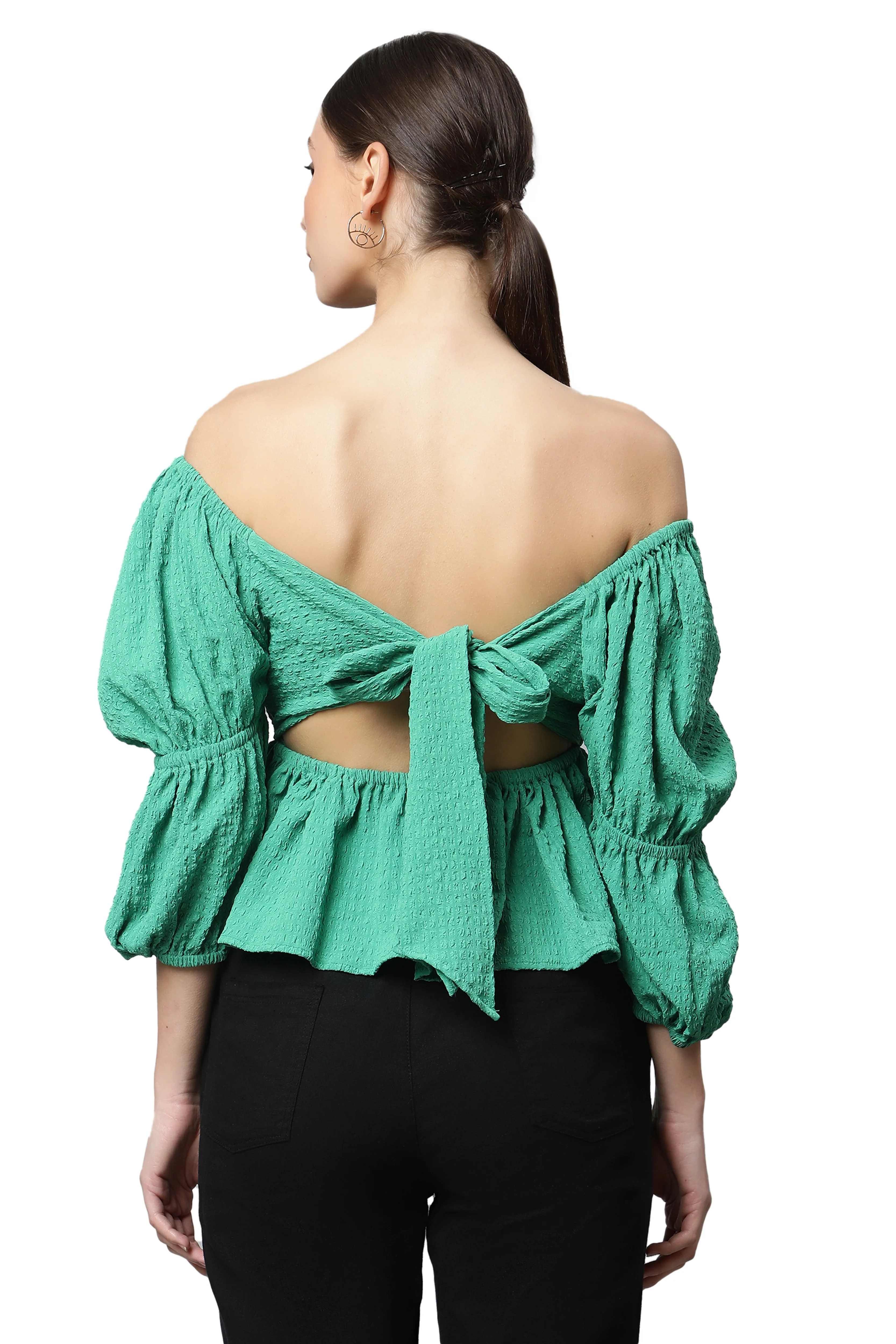 Green Off-Shoulder Peplum Top - Image 4