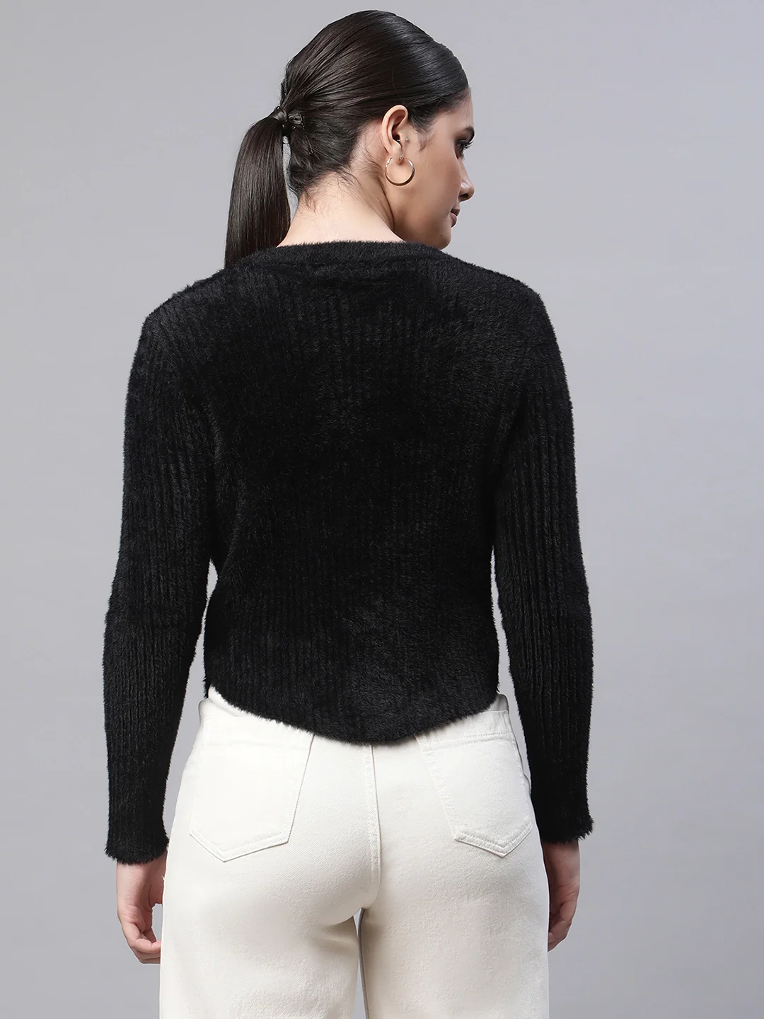 Black Square Neck Acrylic Pullover - Image 13