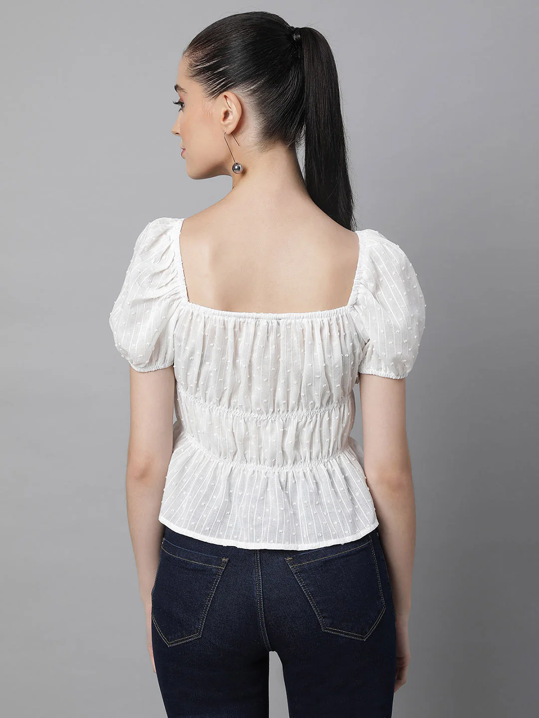 Blue Cotton Smocked Crop Top - Image 12