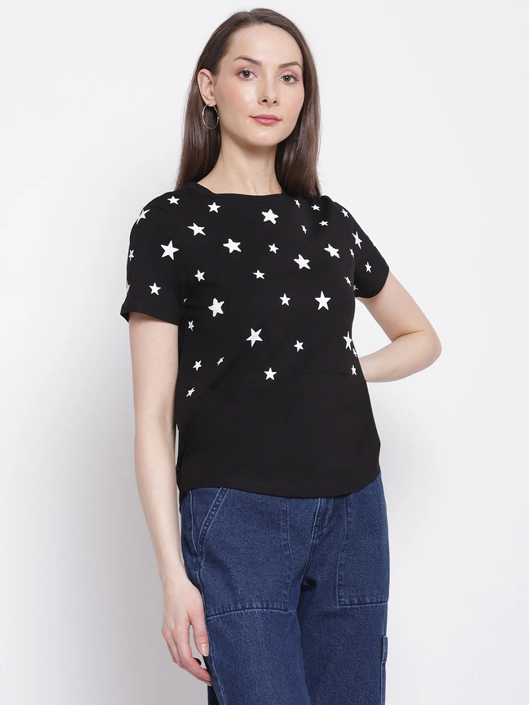 Women Stars Printed Black T-Shirt - Image 5