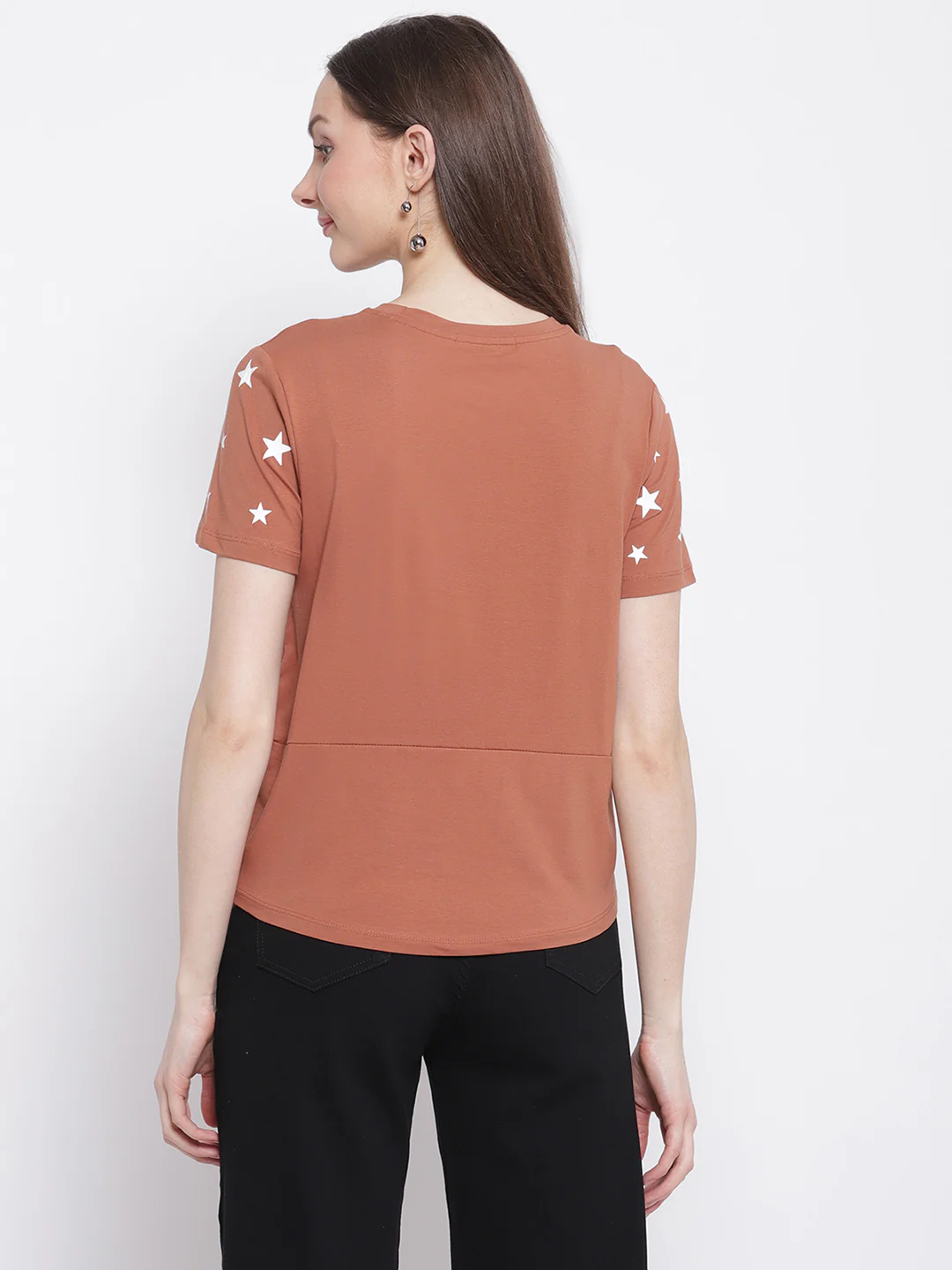 Stars Printed Brown Regular Fit T-Shirt - Image 3