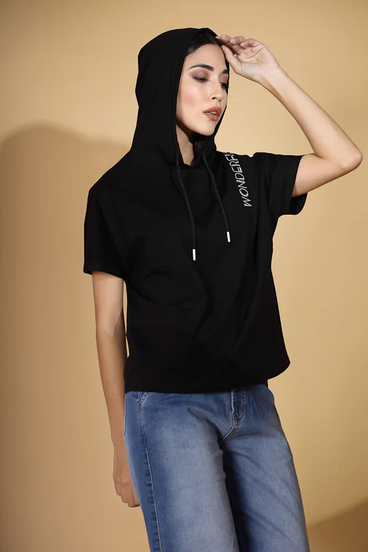 Women Regular Fit Black Hooded Top - Image 10