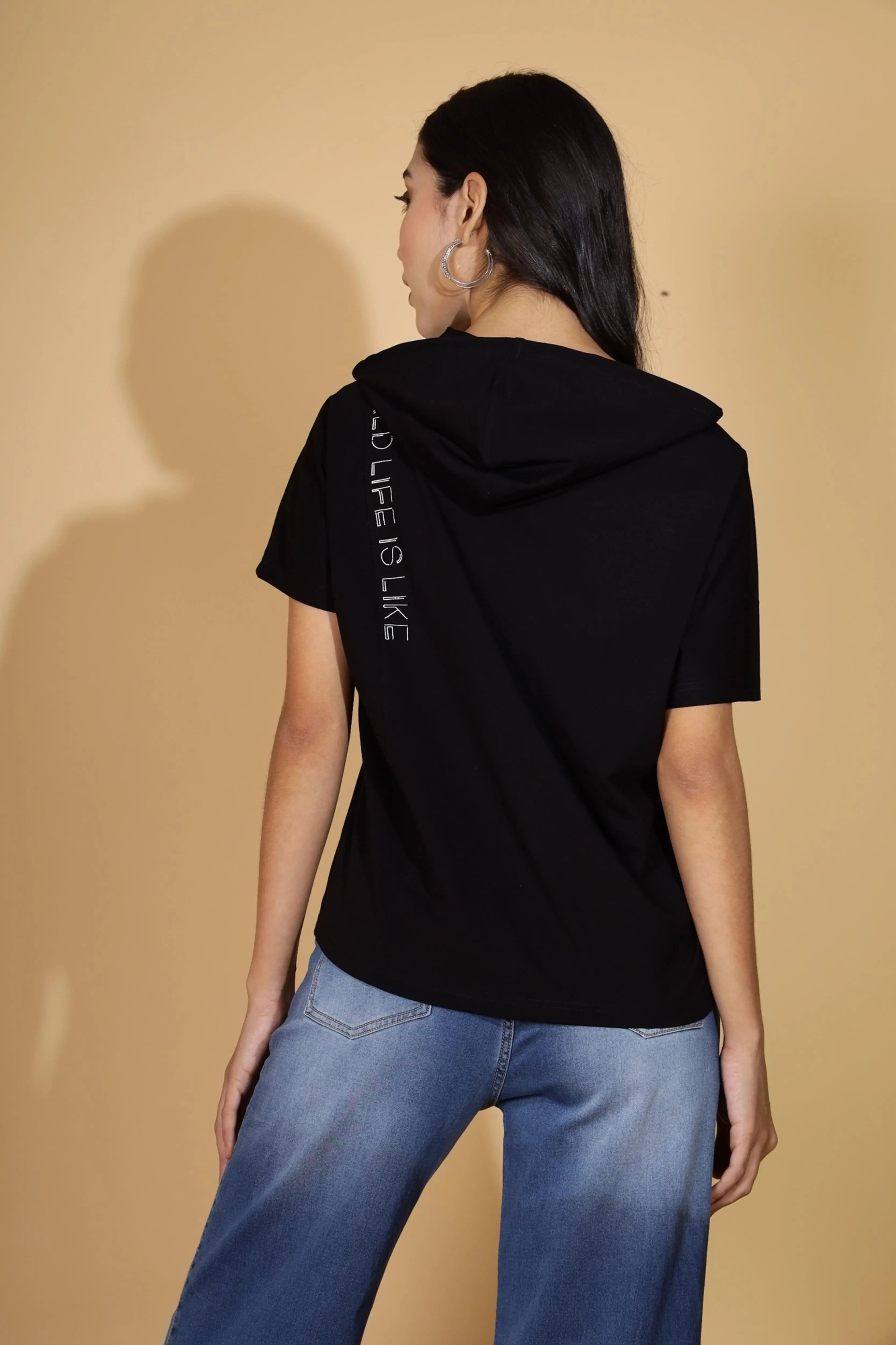 Women Regular Fit Black Hooded Top - Image 4