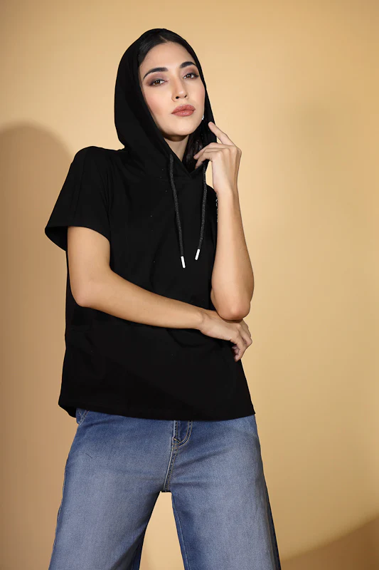 Women Regular Fit Black Hooded Top - Image 9