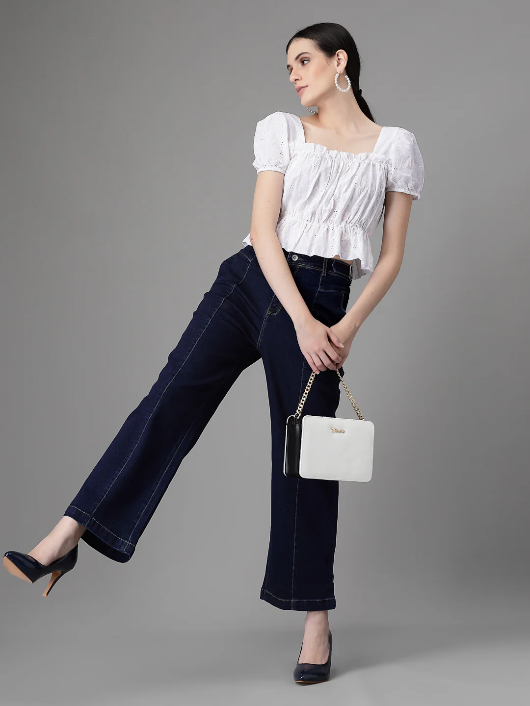 Blue Cotton Bootcut Stretchable Jeans - Image 10