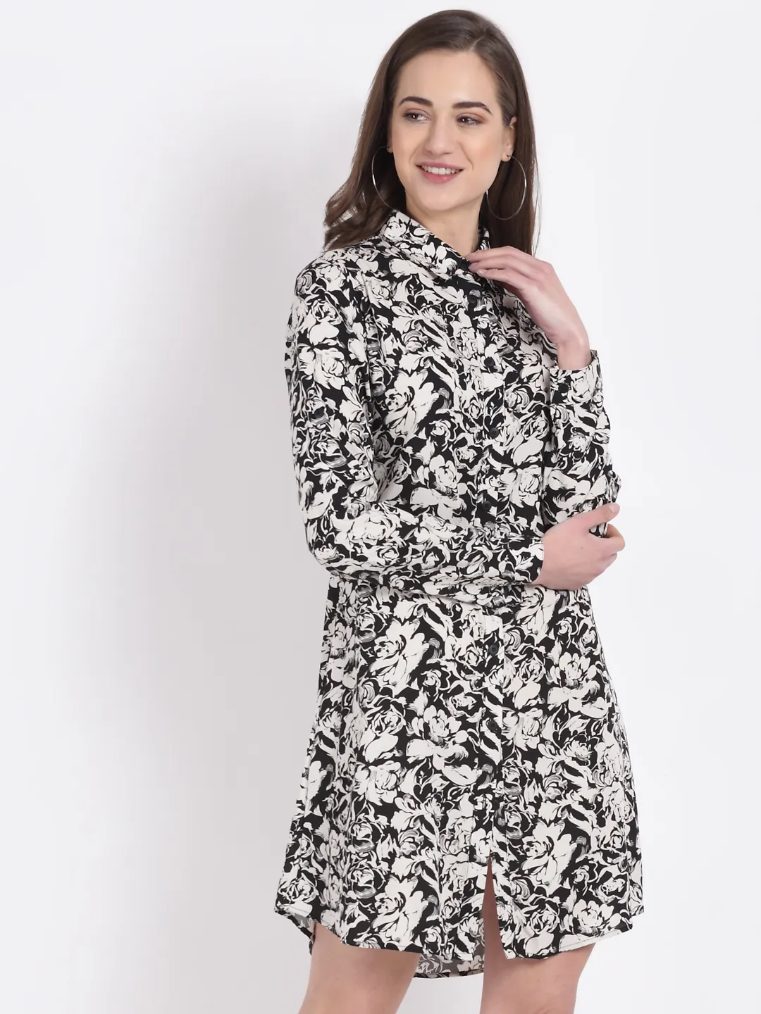 Straight Fit Floral Printed Black Tunic - Image 8