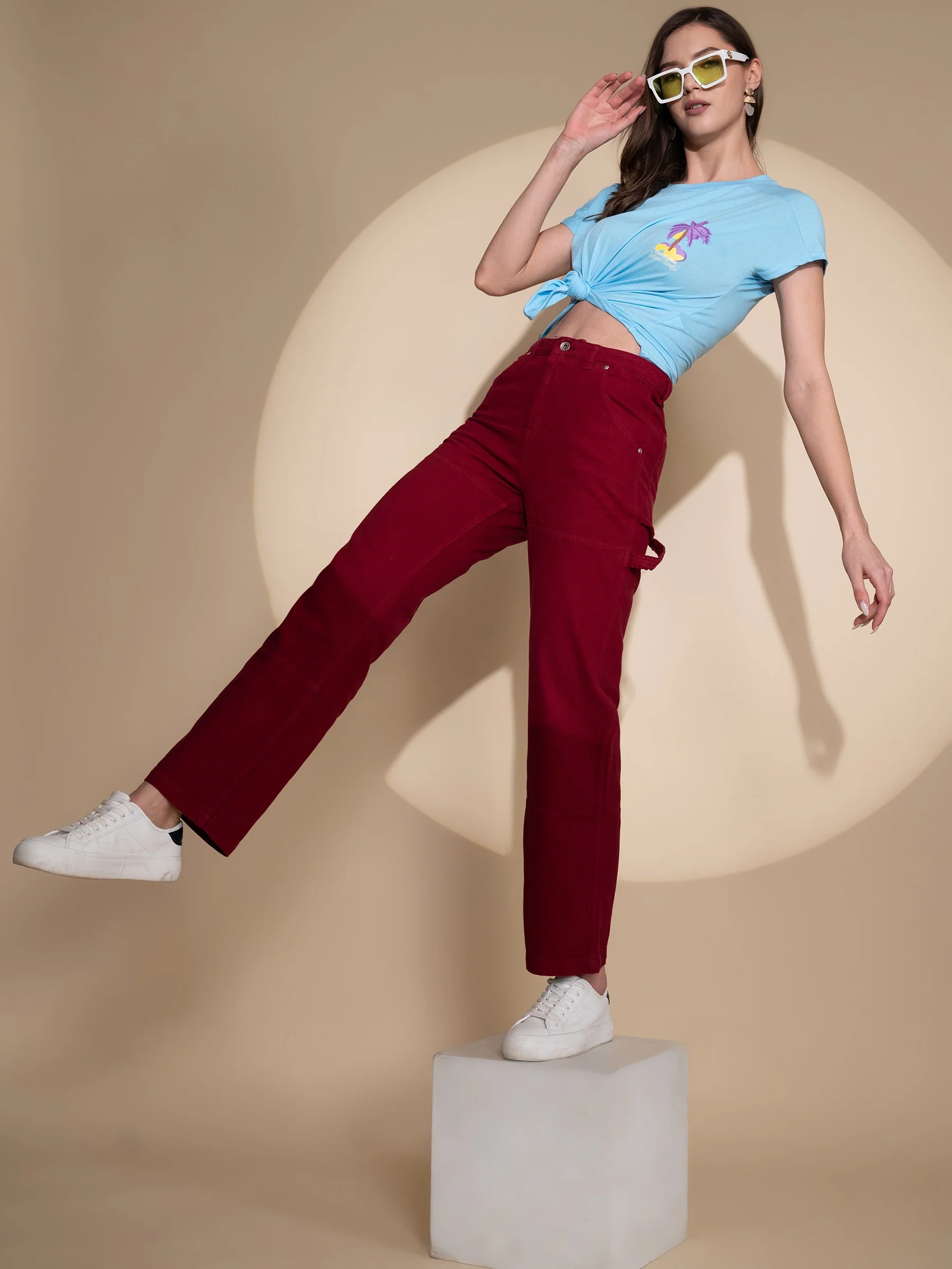 Red Regular Fit Full Length Jeans - Image 14