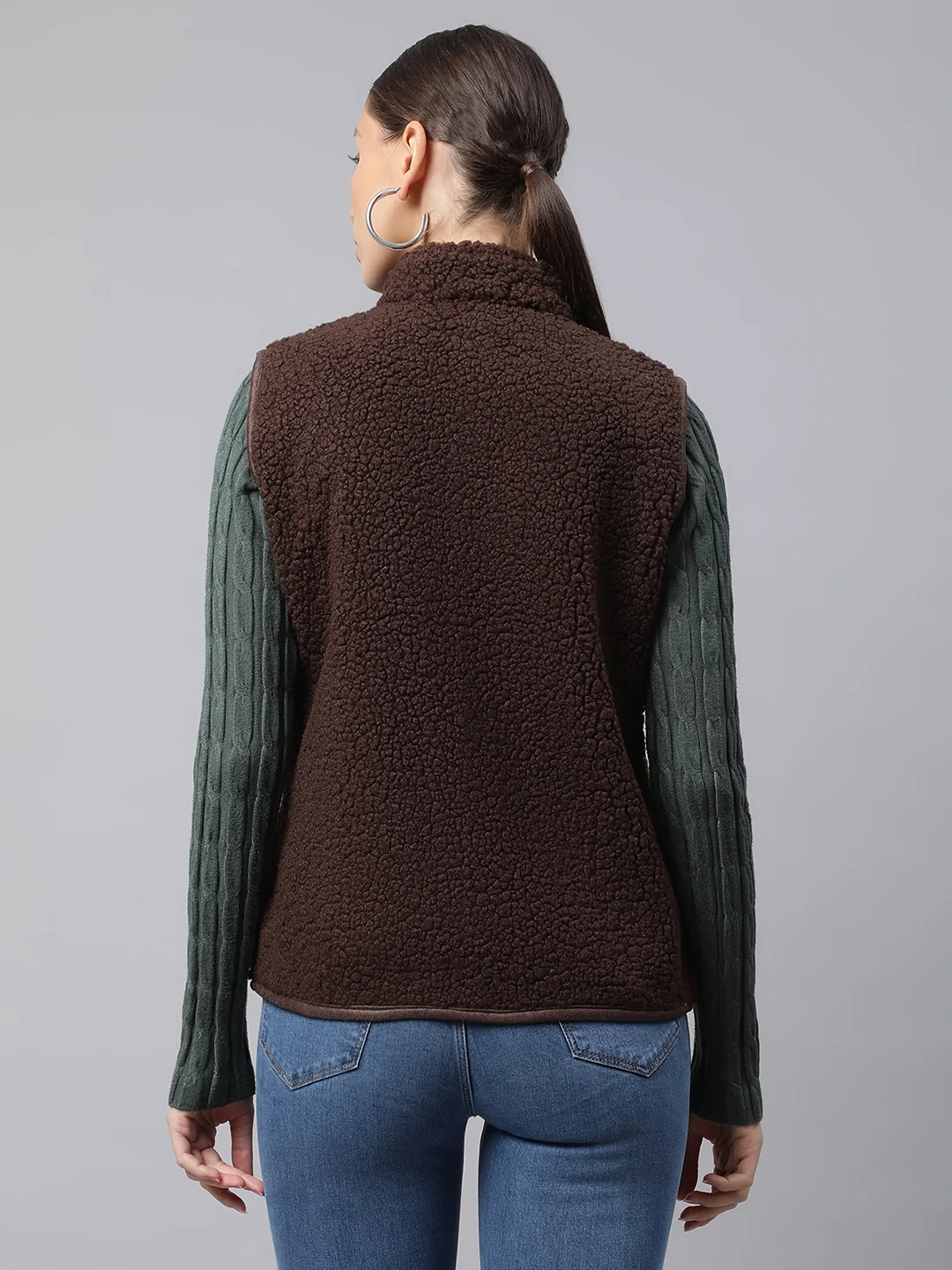 Tan High Neck Zipper Polar Fleece Jacket - Image 5