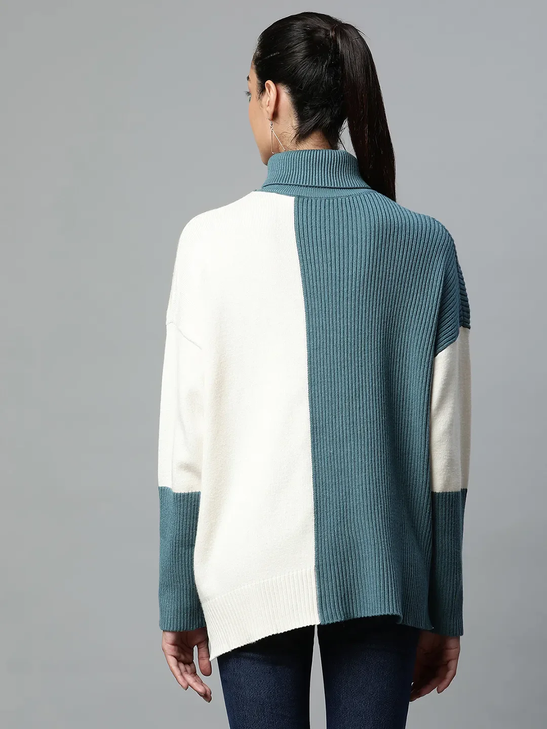 Teal & Off White Solid Rayon Pullover - Image 8