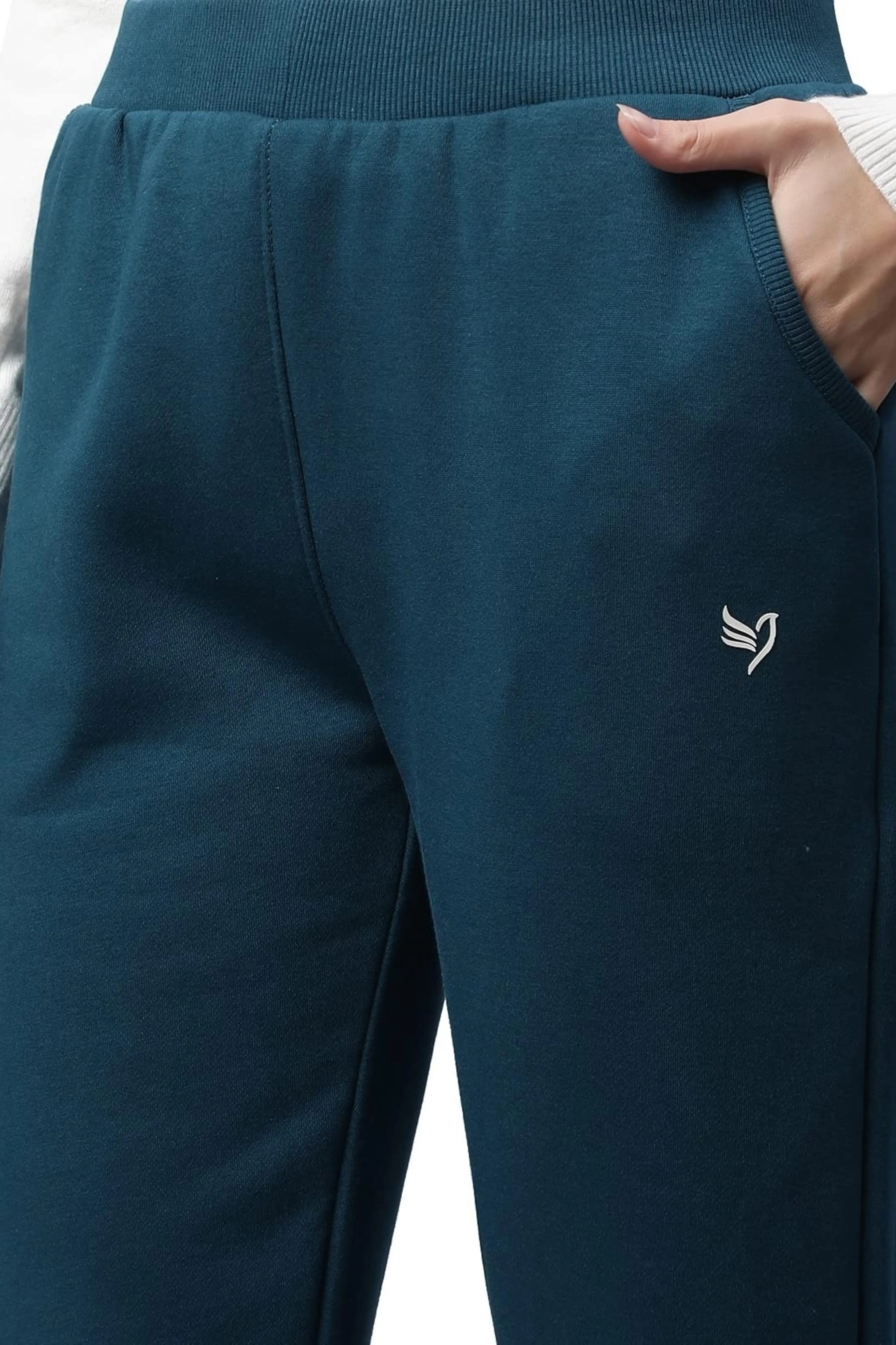 Teal Solid Cotton Blend Track Pants - Image 5