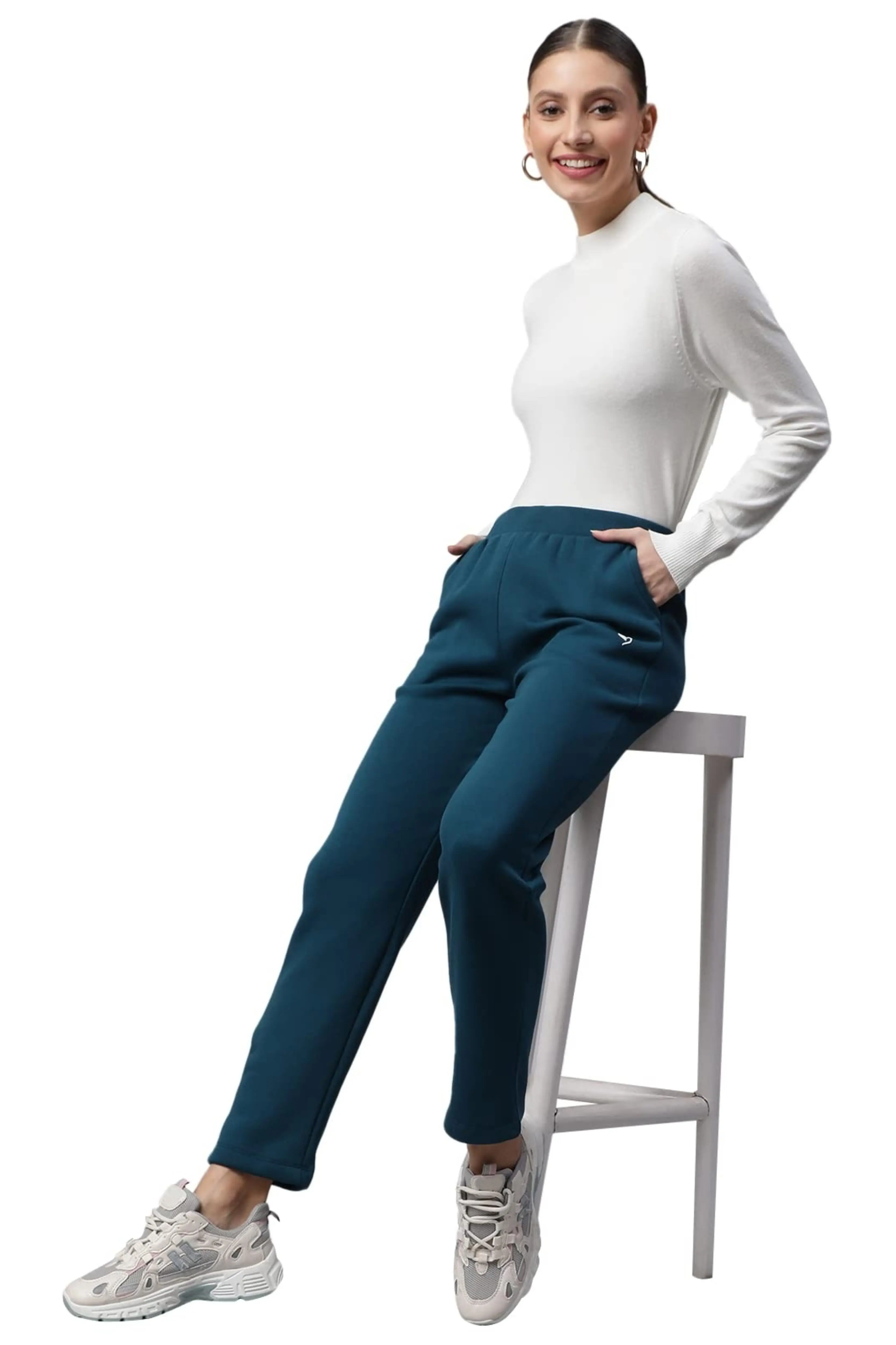 Teal Solid Cotton Blend Track Pants - Image 6
