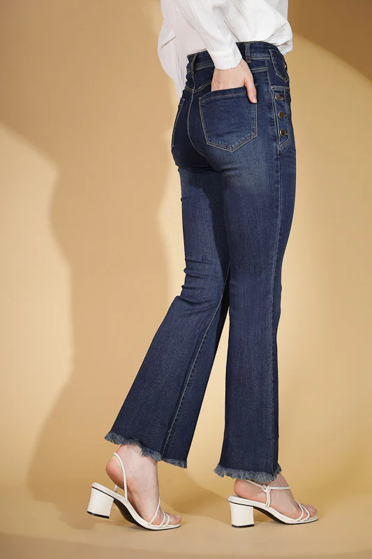 s Regular Fit Cotton Blend High Rise Blue Boot Cut Jeans - Image 10