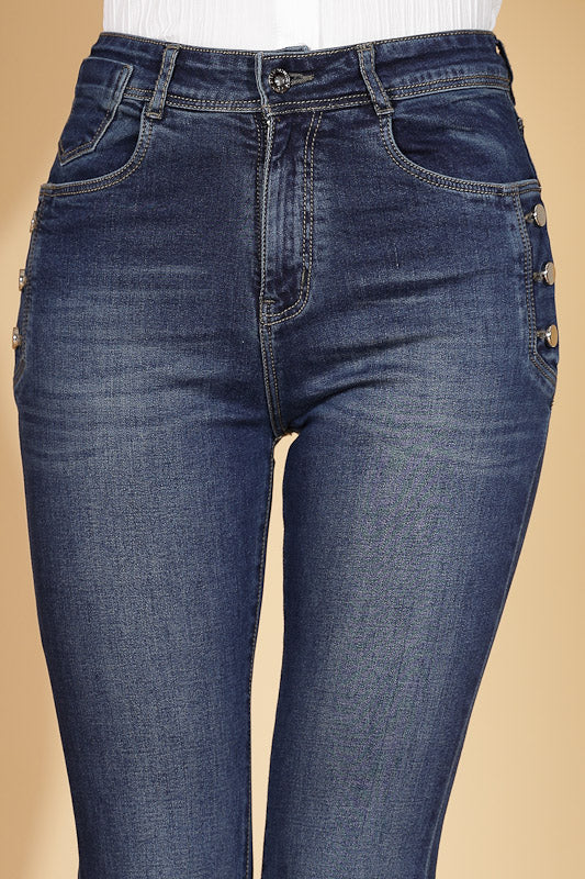 s Regular Fit Cotton Blend High Rise Blue Boot Cut Jeans - Image 12