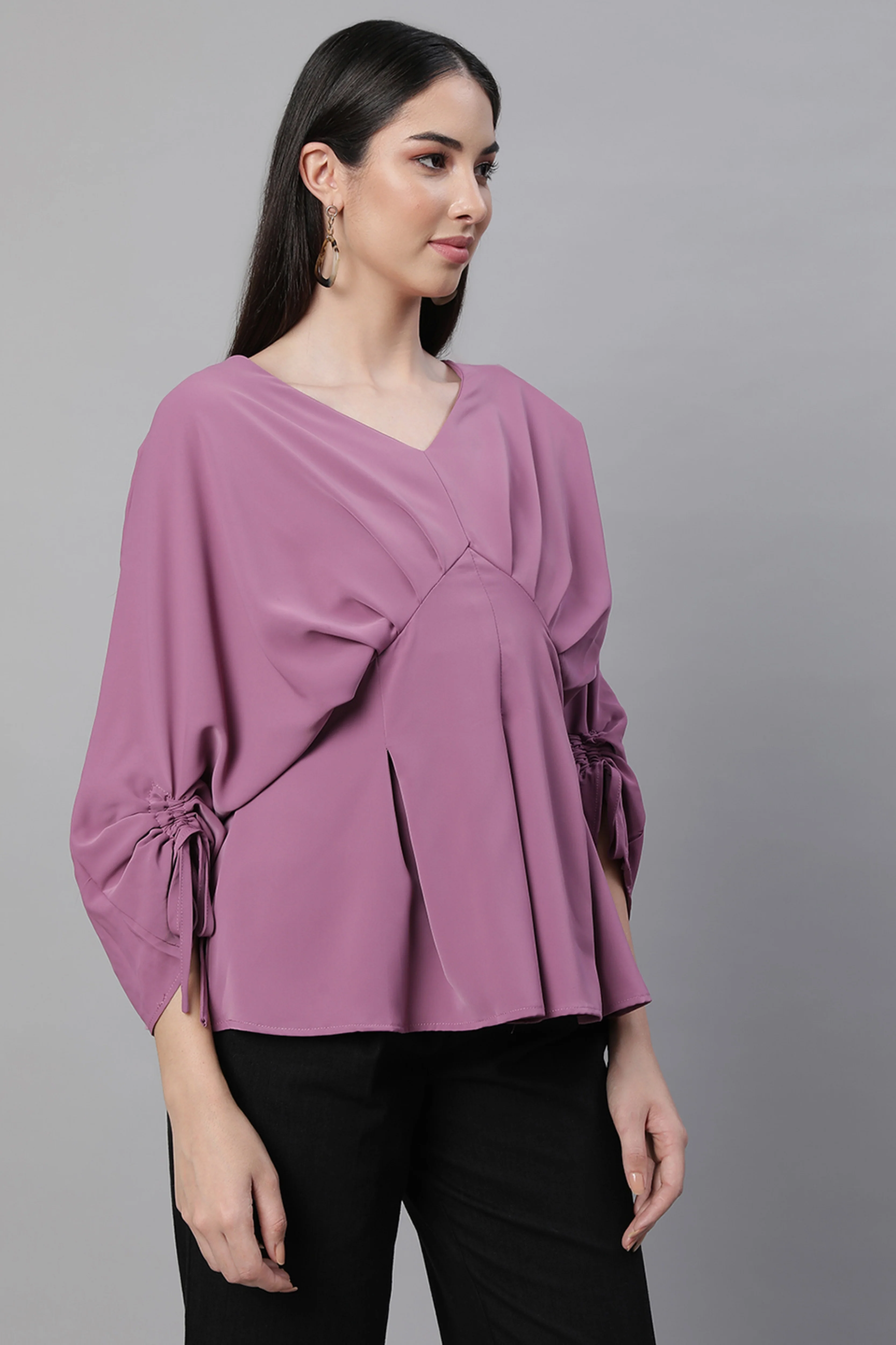 Mauve Solid Cotton Peplum Top - Image 4