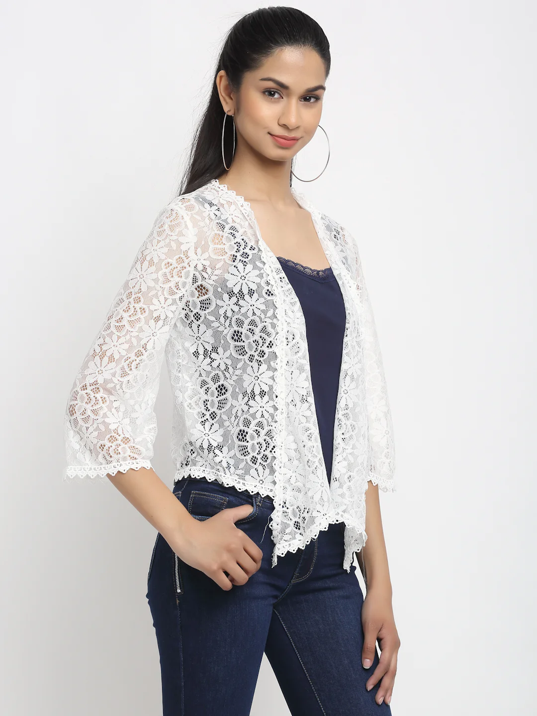 Women White Front Open Solid Shrug - Image 4