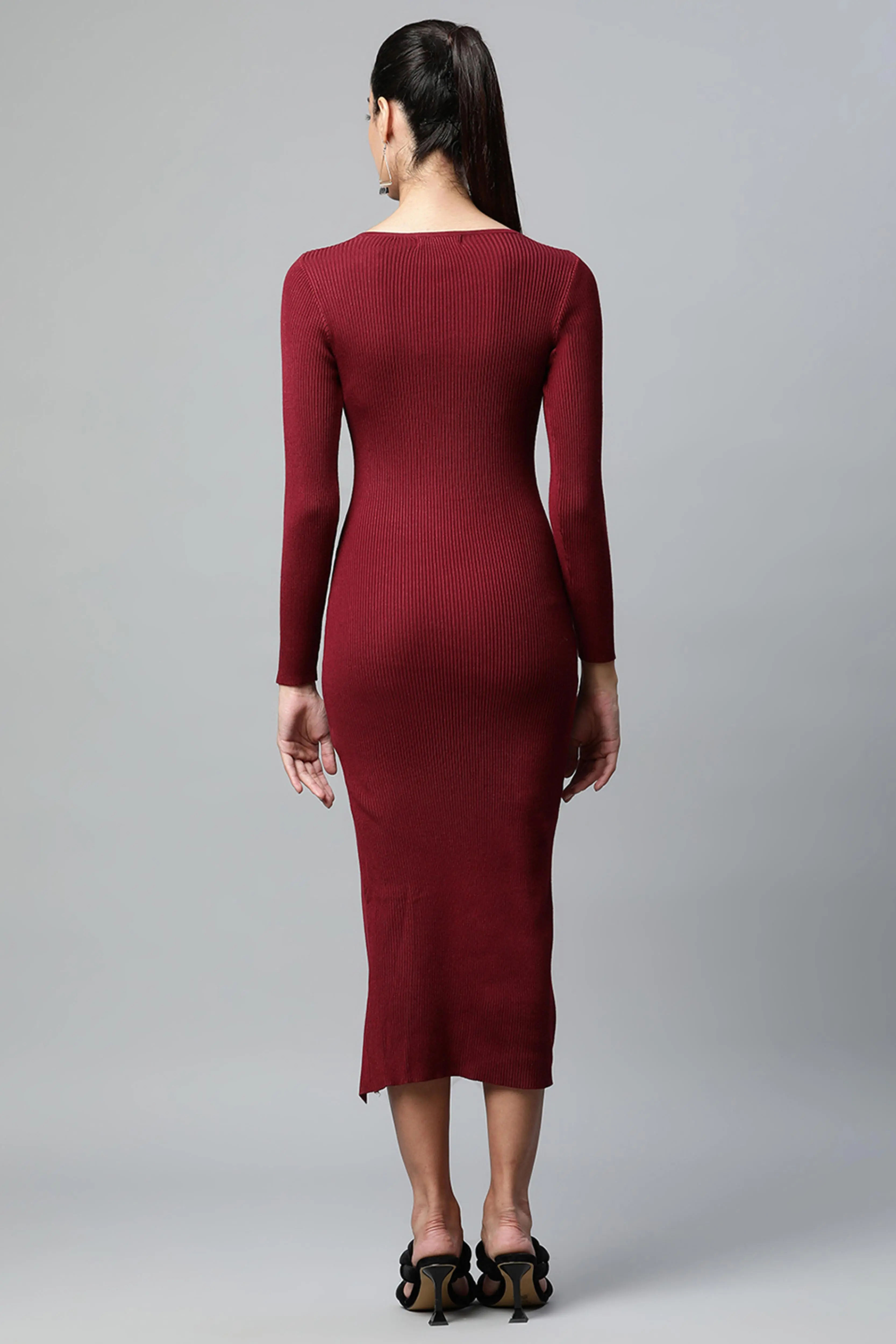 Wine Solid Viscose Dress - Image 4