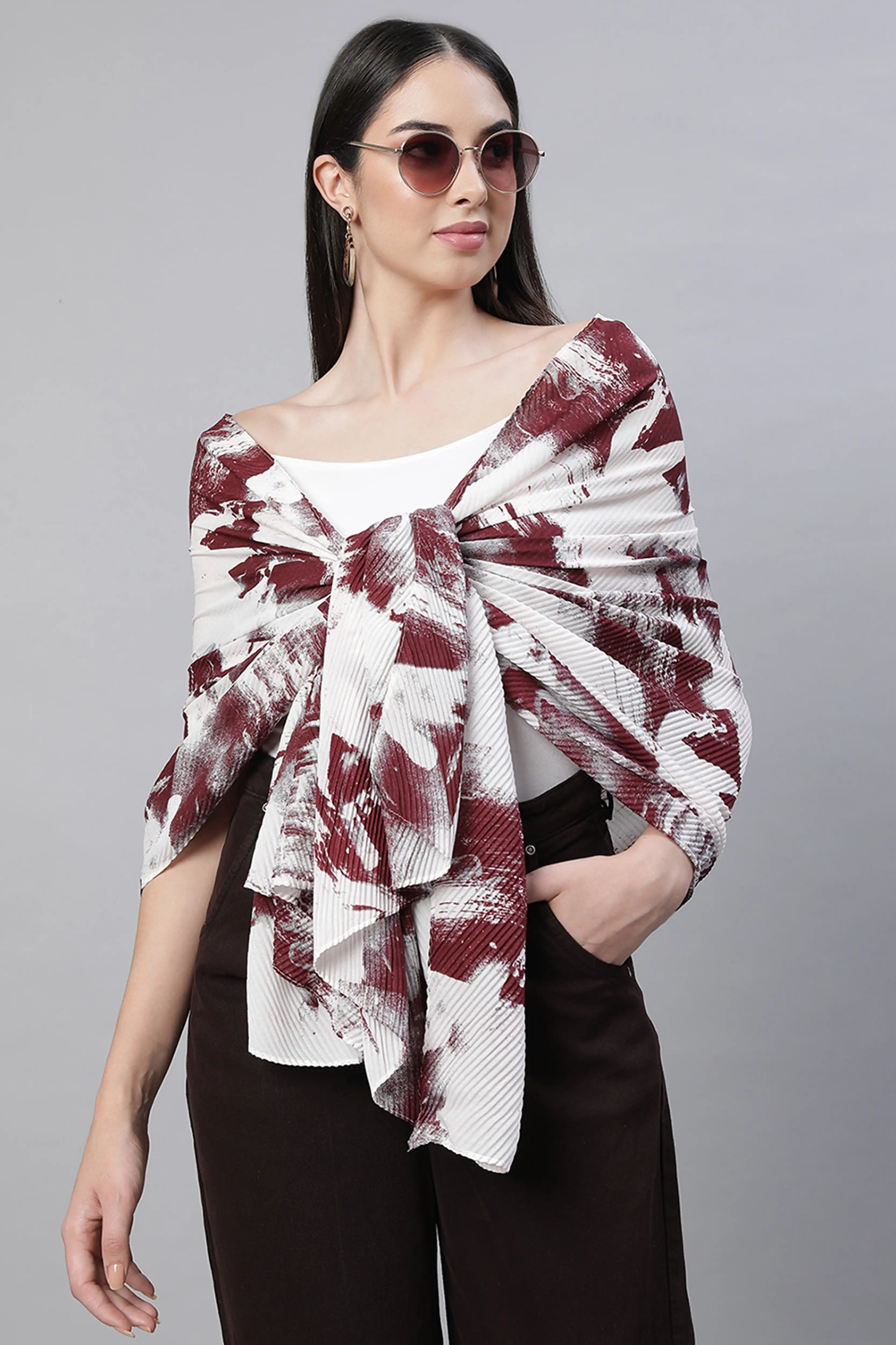Wine & White Printed Stole - Image 2