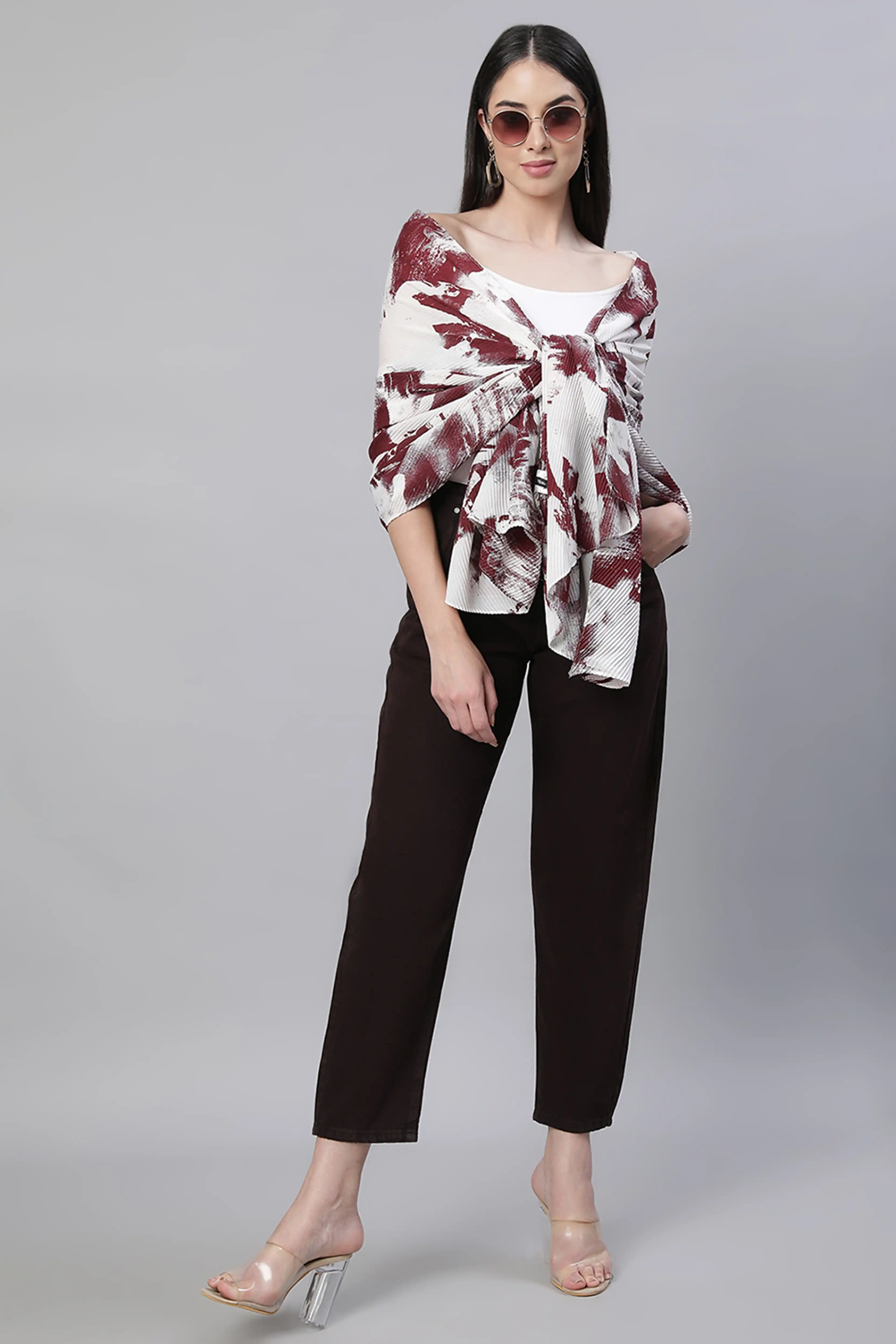 Wine & White Printed Stole - Image 3