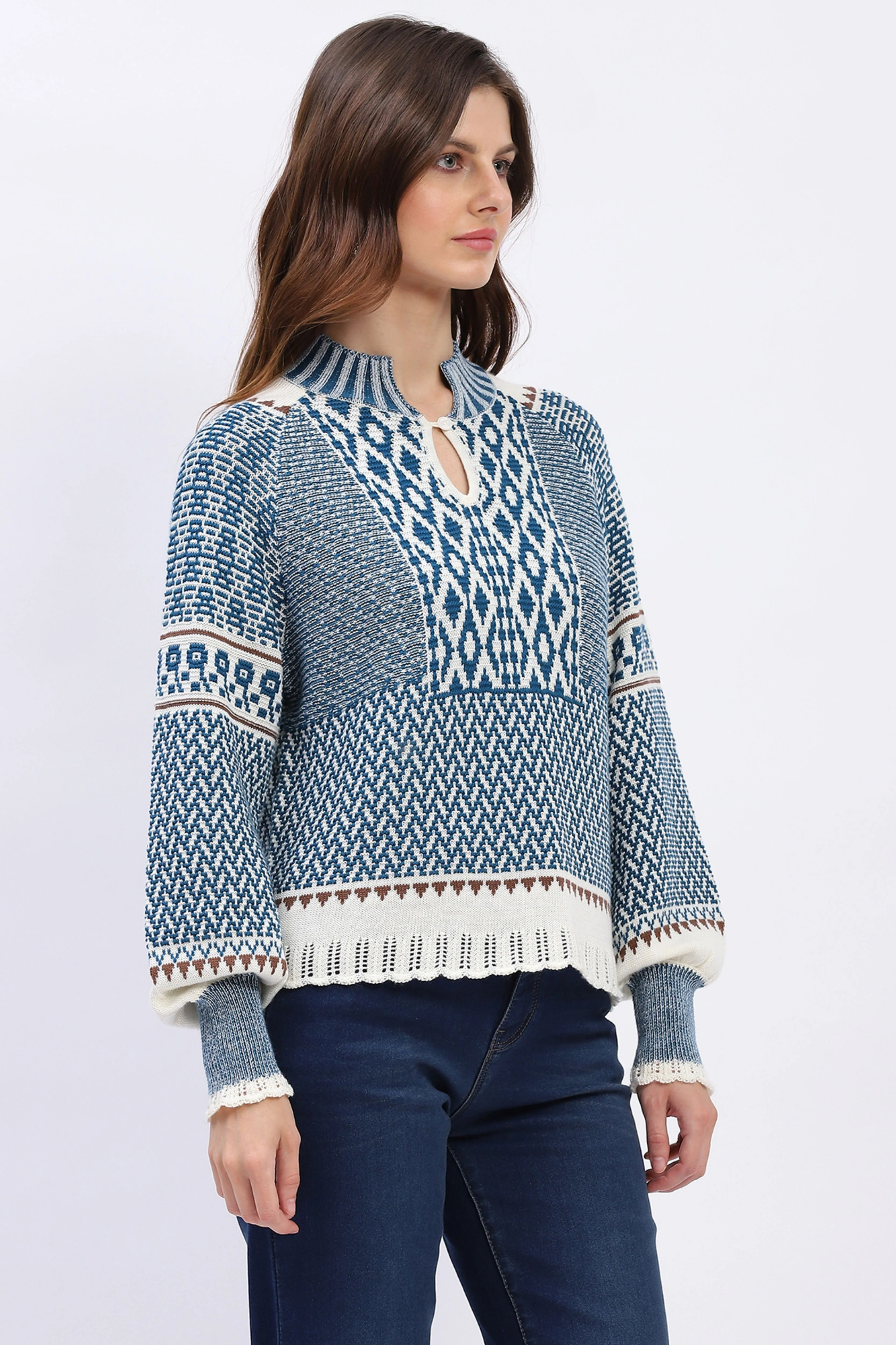 Woven Blue Wool Blend Pullover - Image 5