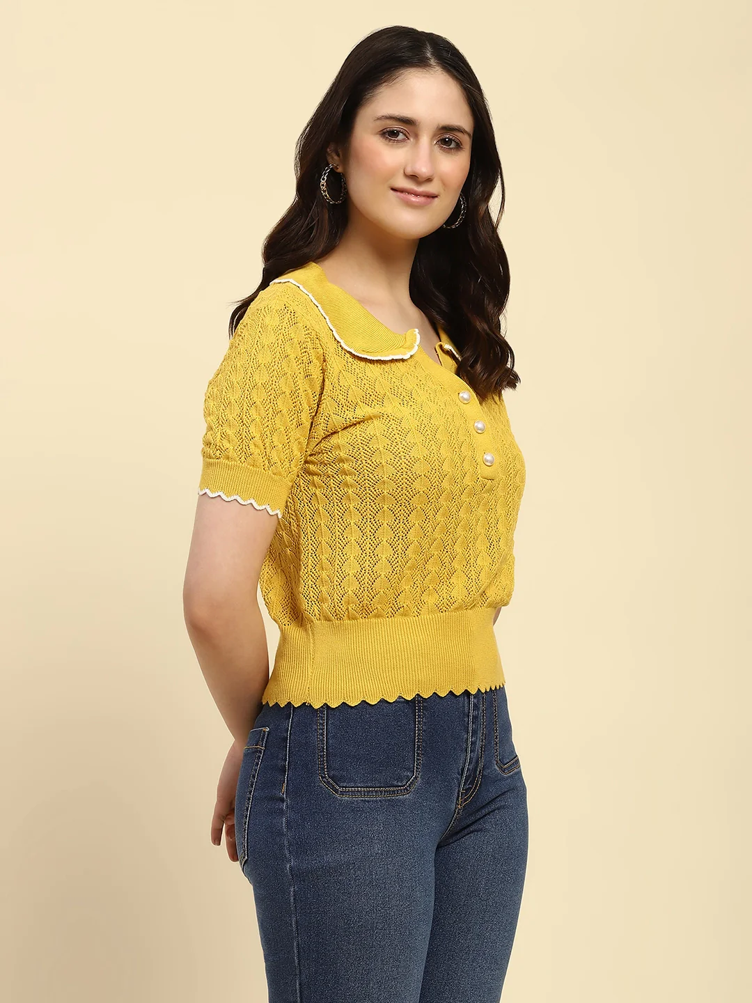 Yellow Cotton Blend Crop Top - Image 10