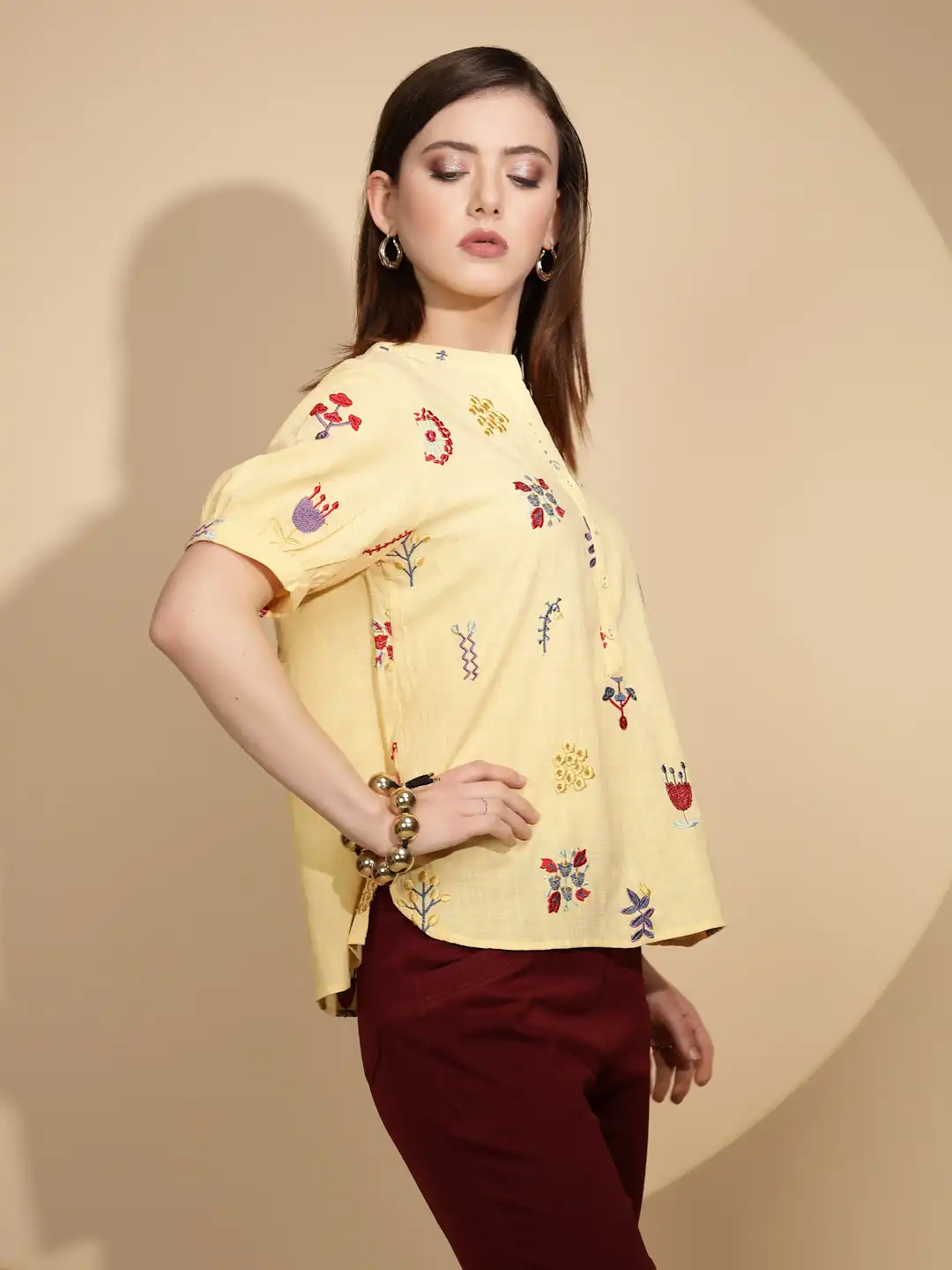 Yellow Embroidered Cotton Top - Image 11