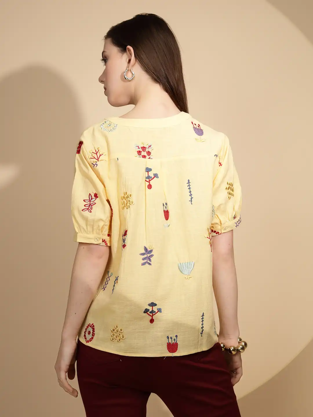 Yellow Embroidered Cotton Top - Image 13