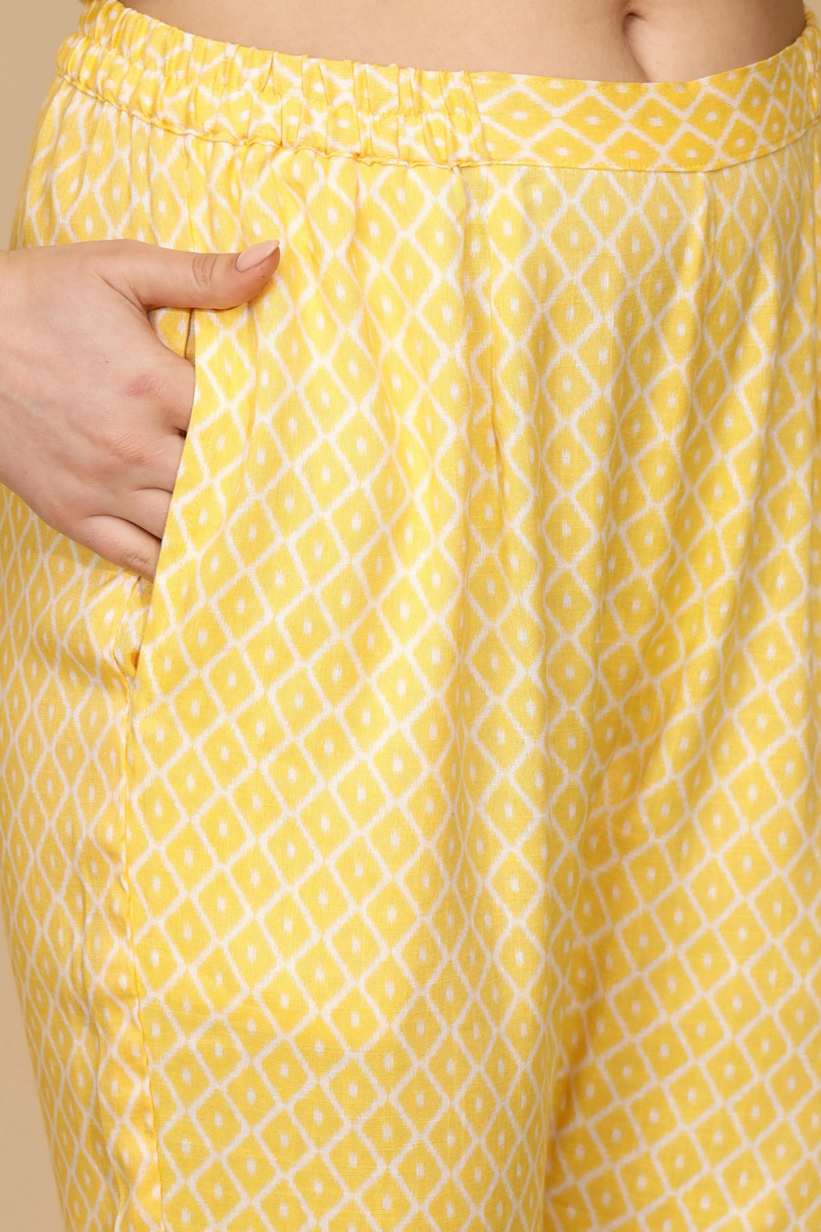 Yellow Cotton Regular Fit Kurta Set For - Image 6