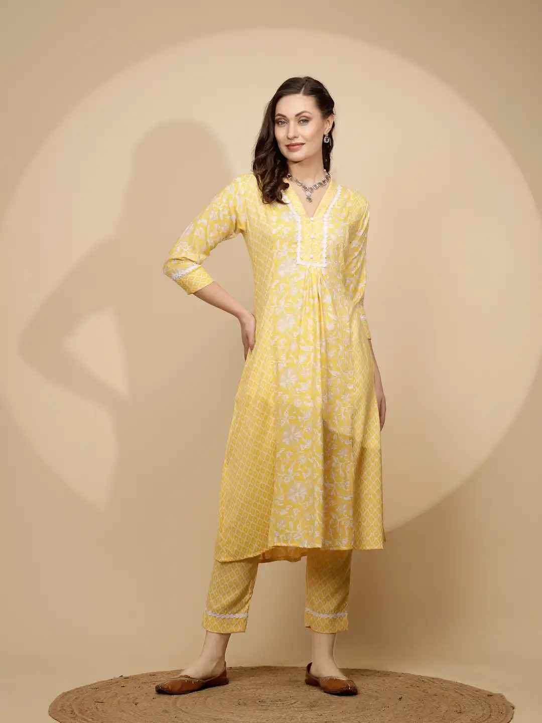 Yellow Cotton Regular Fit Kurta Set For - Image 9