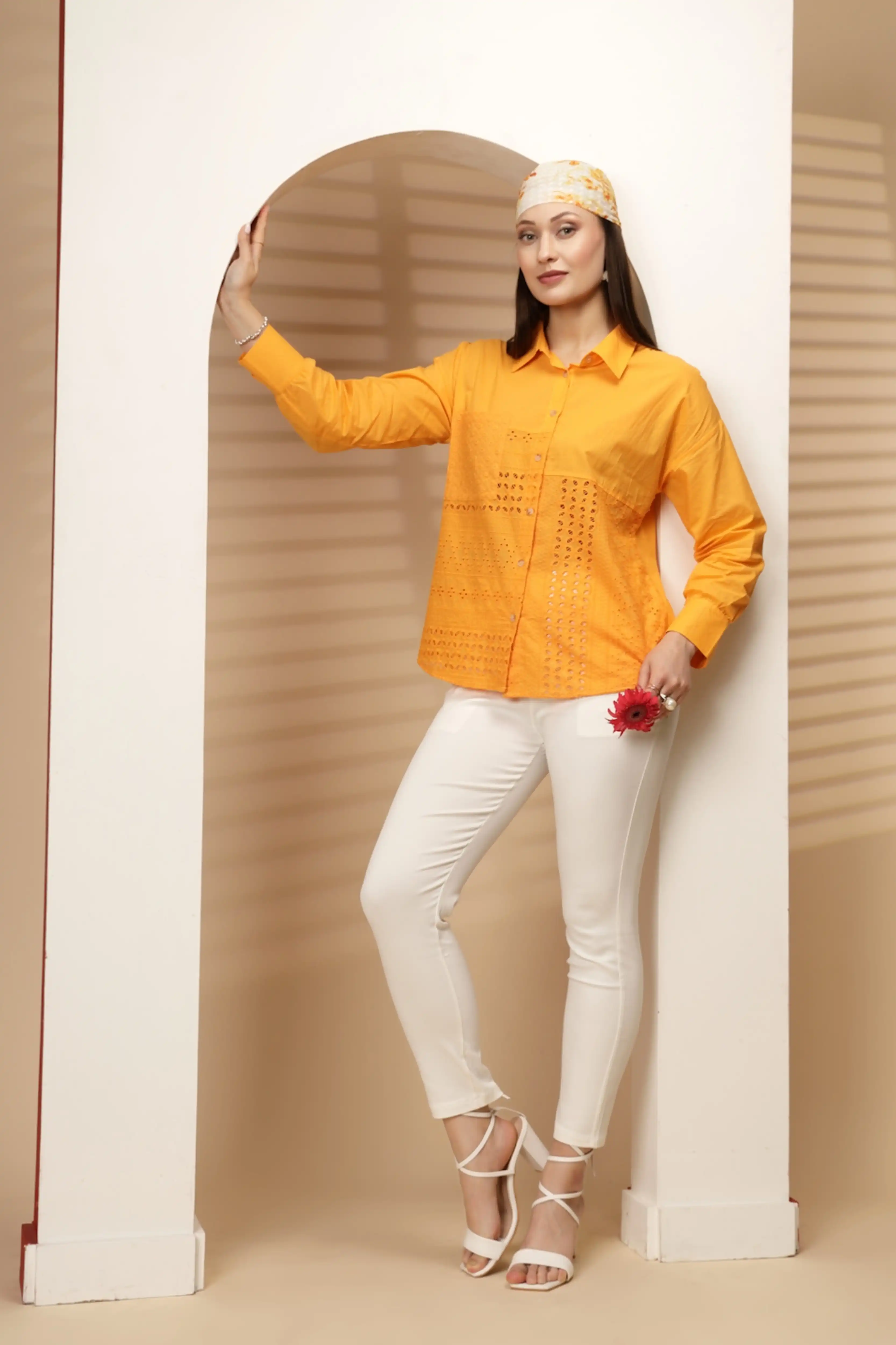 Cotton Schiffli Embroidered Shirt - Image 8