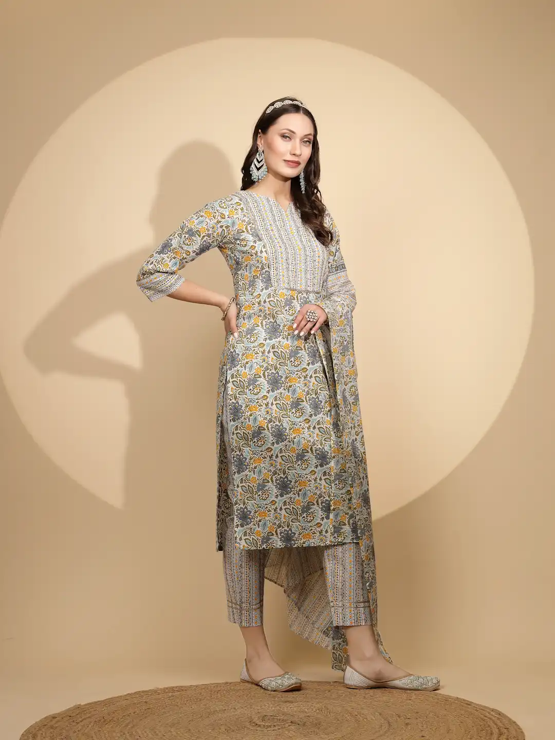 Yellow Cotton Regular Fit Suit Set For - Image 3