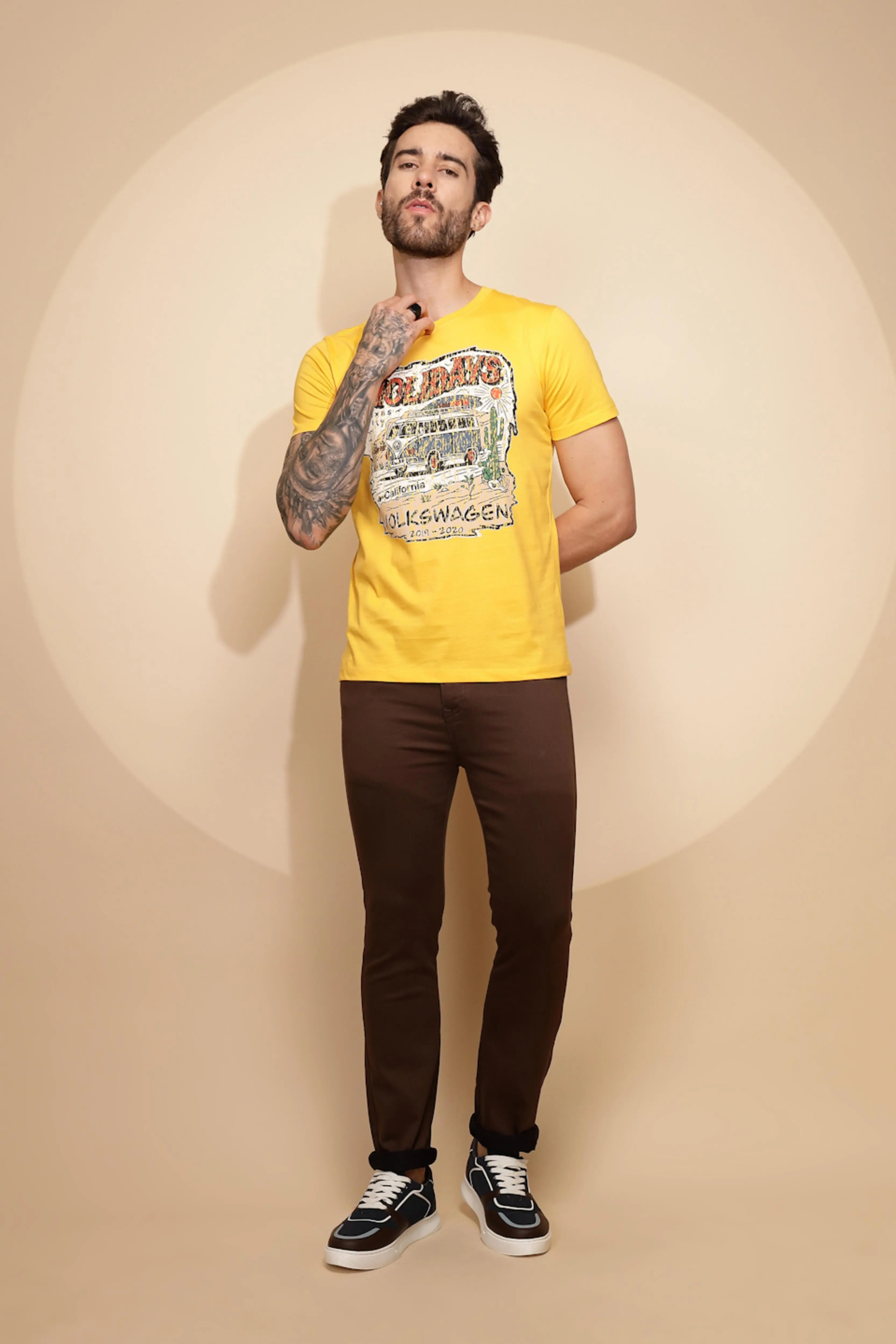 Yellow Cotton Regular Fit T-Shirt For Men - Image 7
