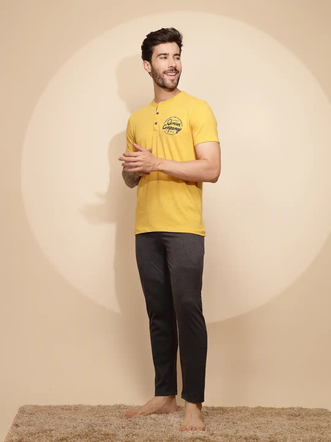 Yellow Cotton Slim Fit Night Suit Set - Image 8