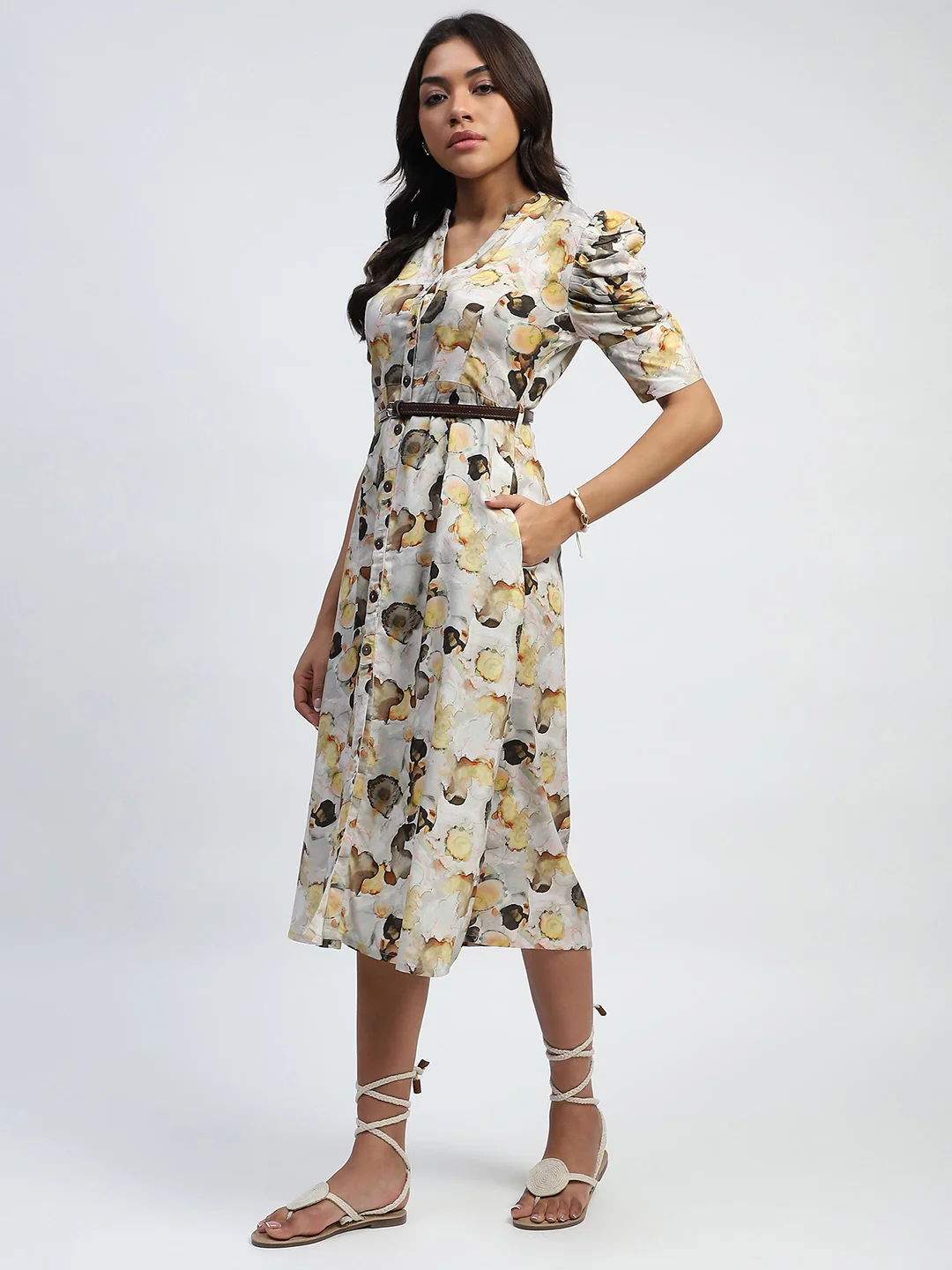 Yellow Digital Print Modal Rayon Dress - Image 10
