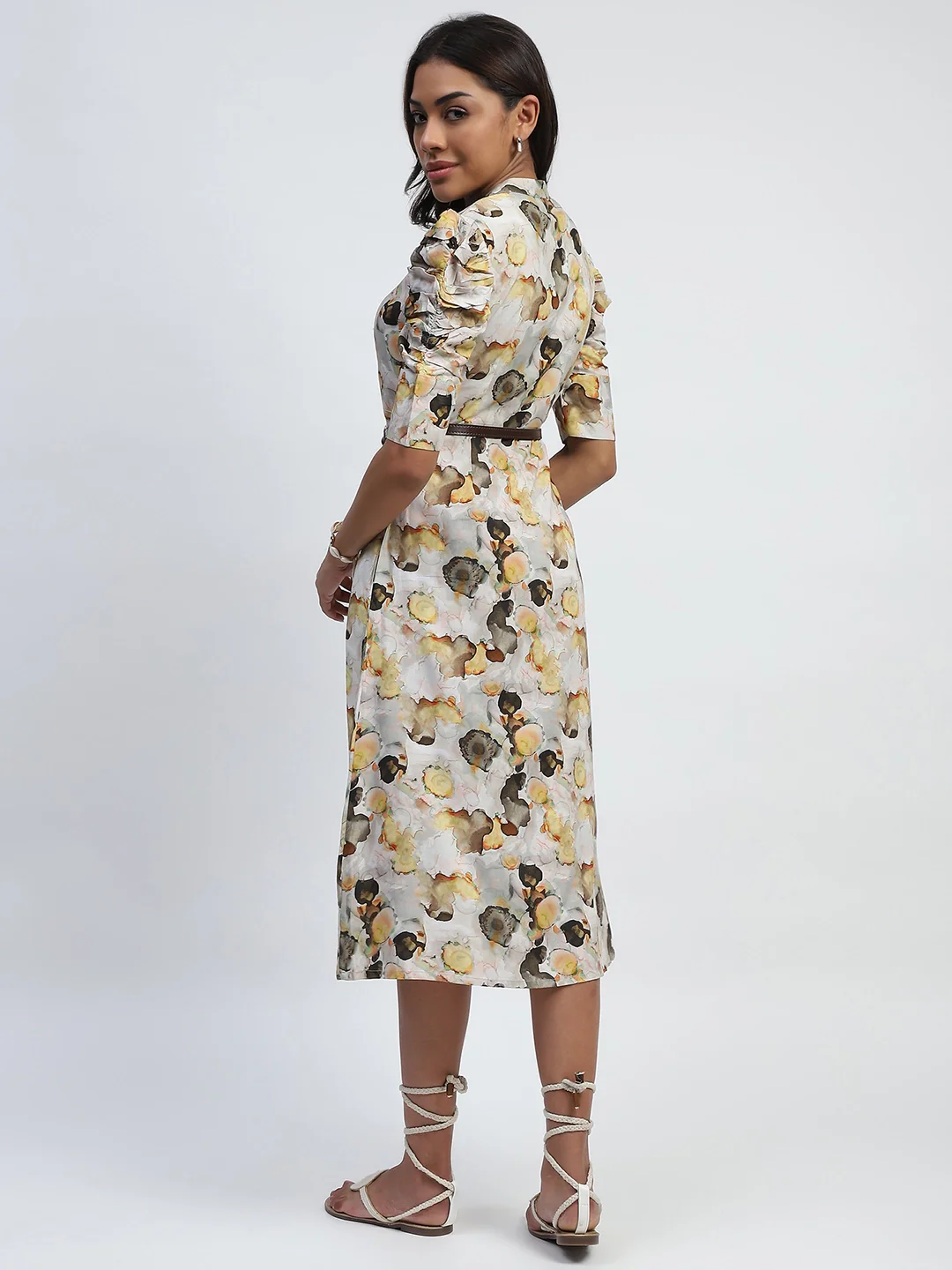 Yellow Digital Print Modal Rayon Dress - Image 12