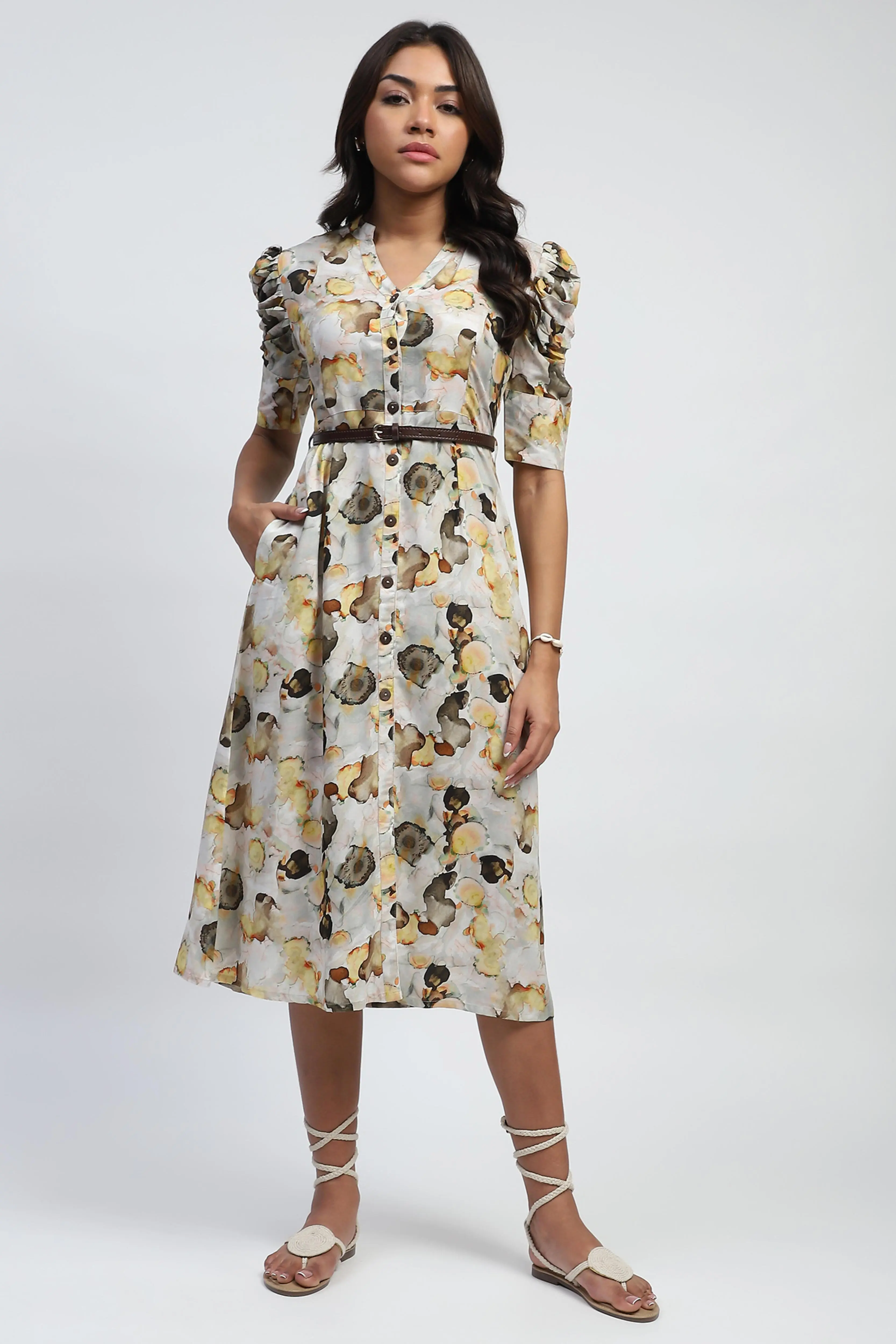 Yellow Digital Print Modal Rayon Dress - Image 2