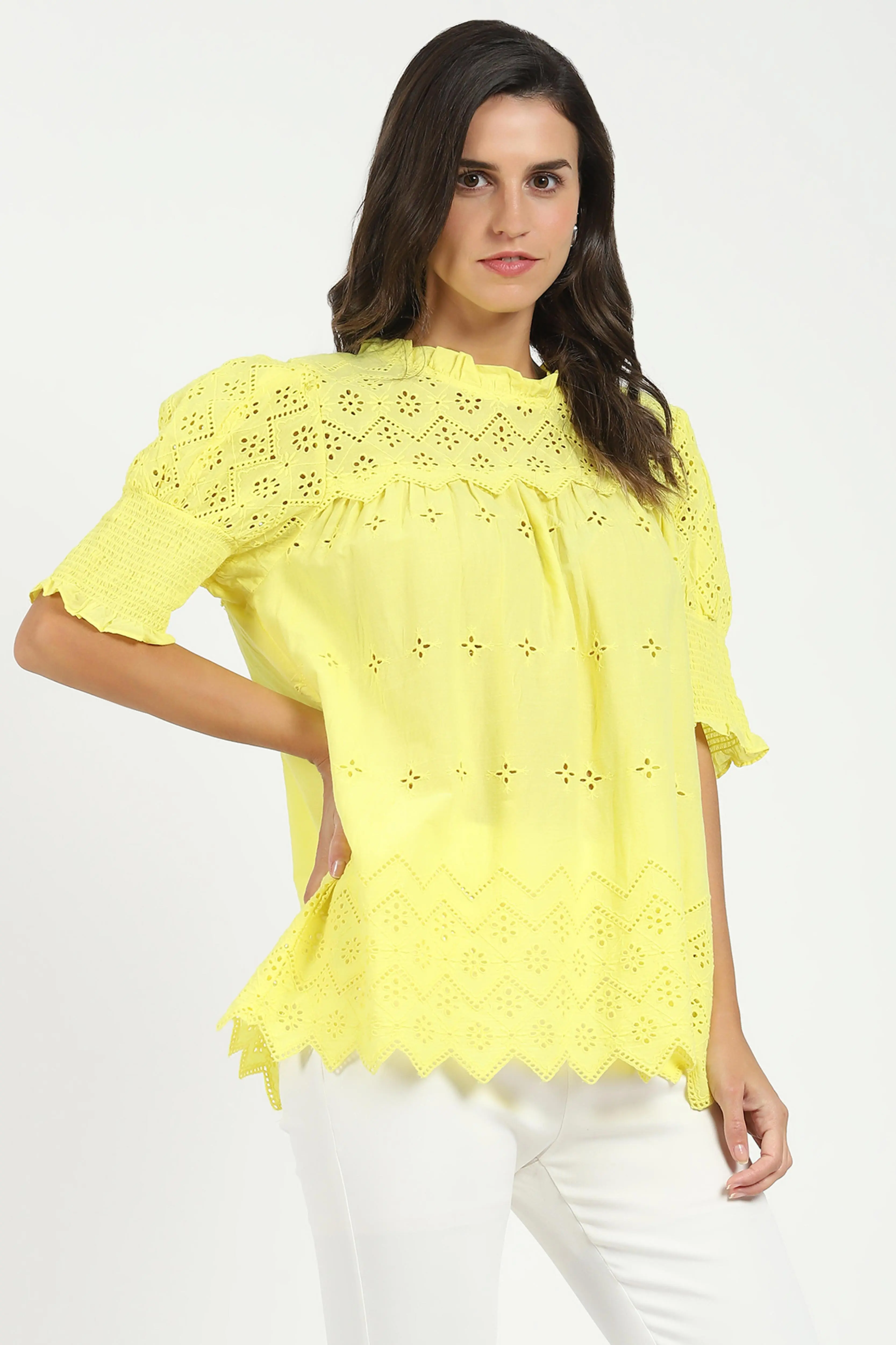 Yellow Embroidered Schiffli Top - Image 3