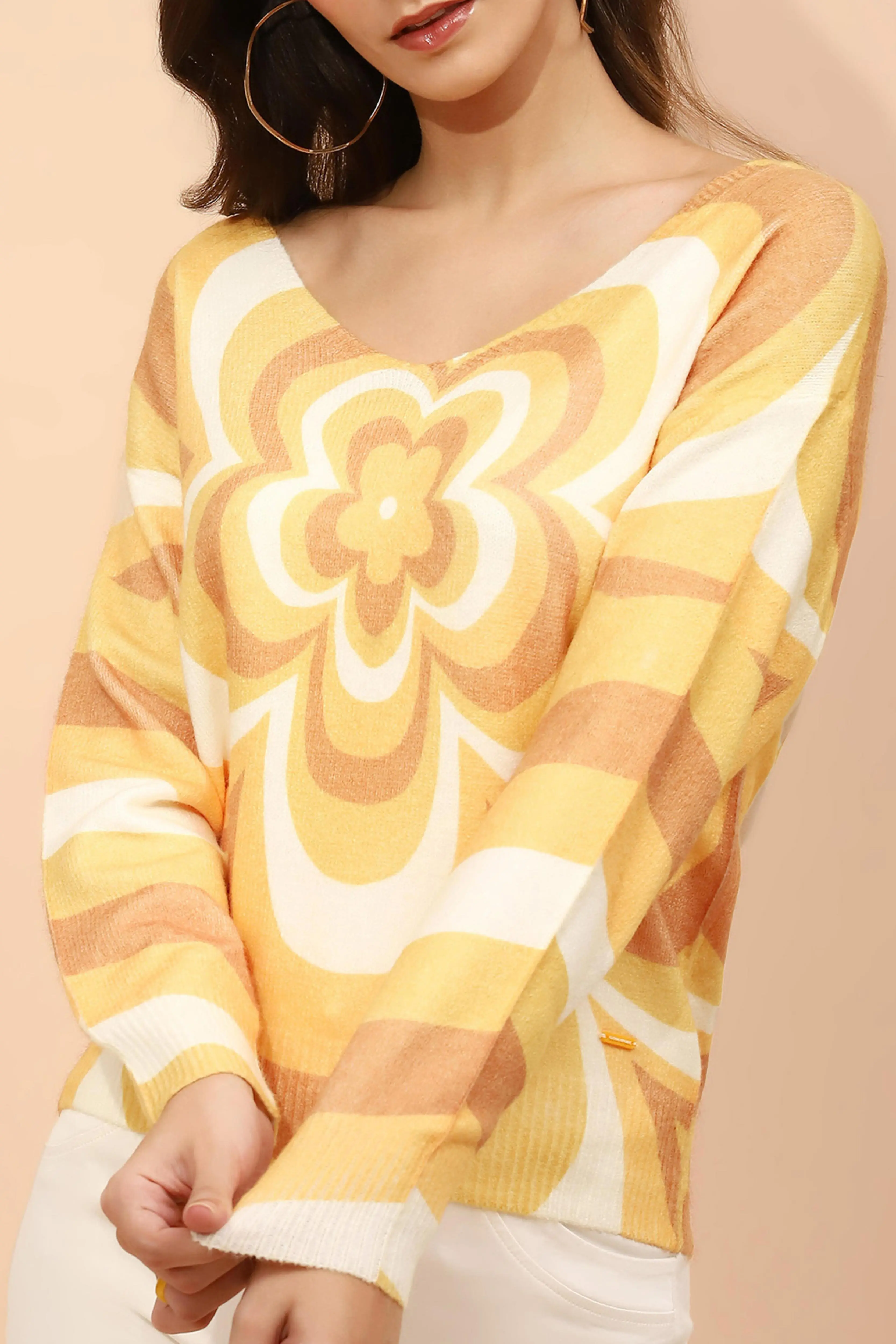 Yellow Viscose Loose Winter Pullover - Image 5