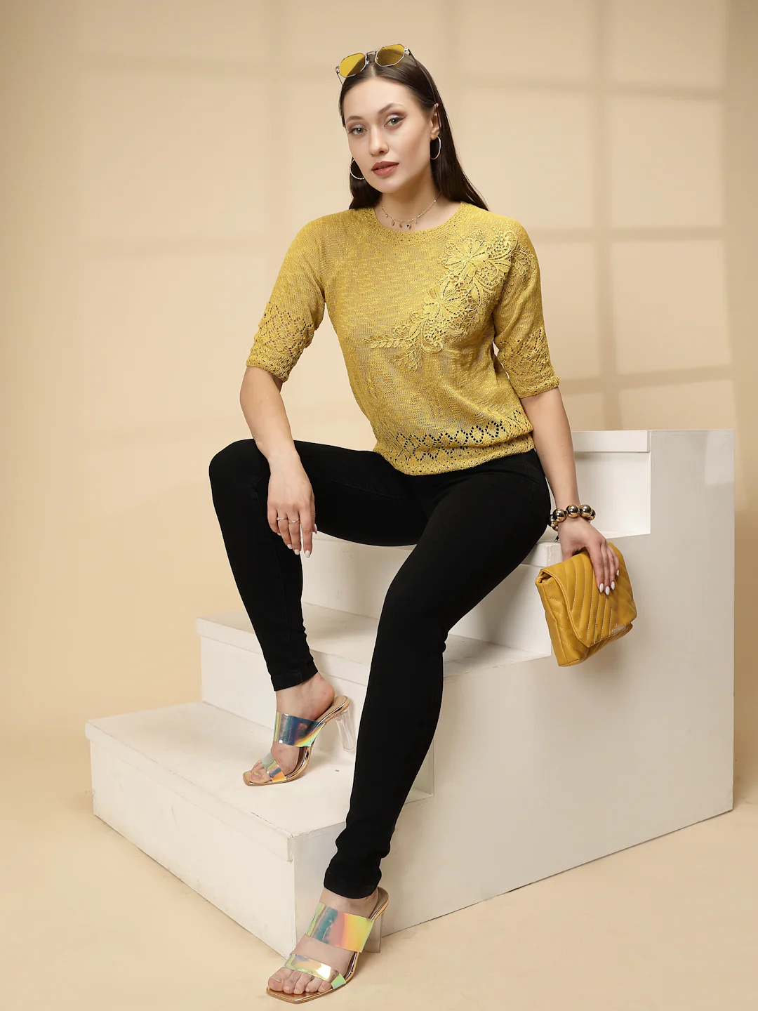 Yellow Rayon Regular Fit Top For Women - Image 12
