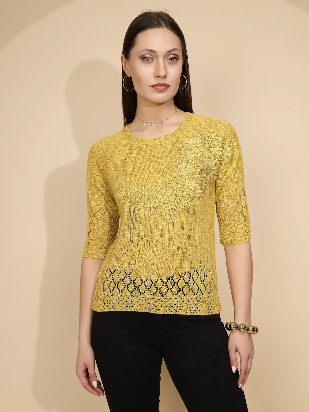 Yellow Rayon Regular Fit Top For Women - Image 9