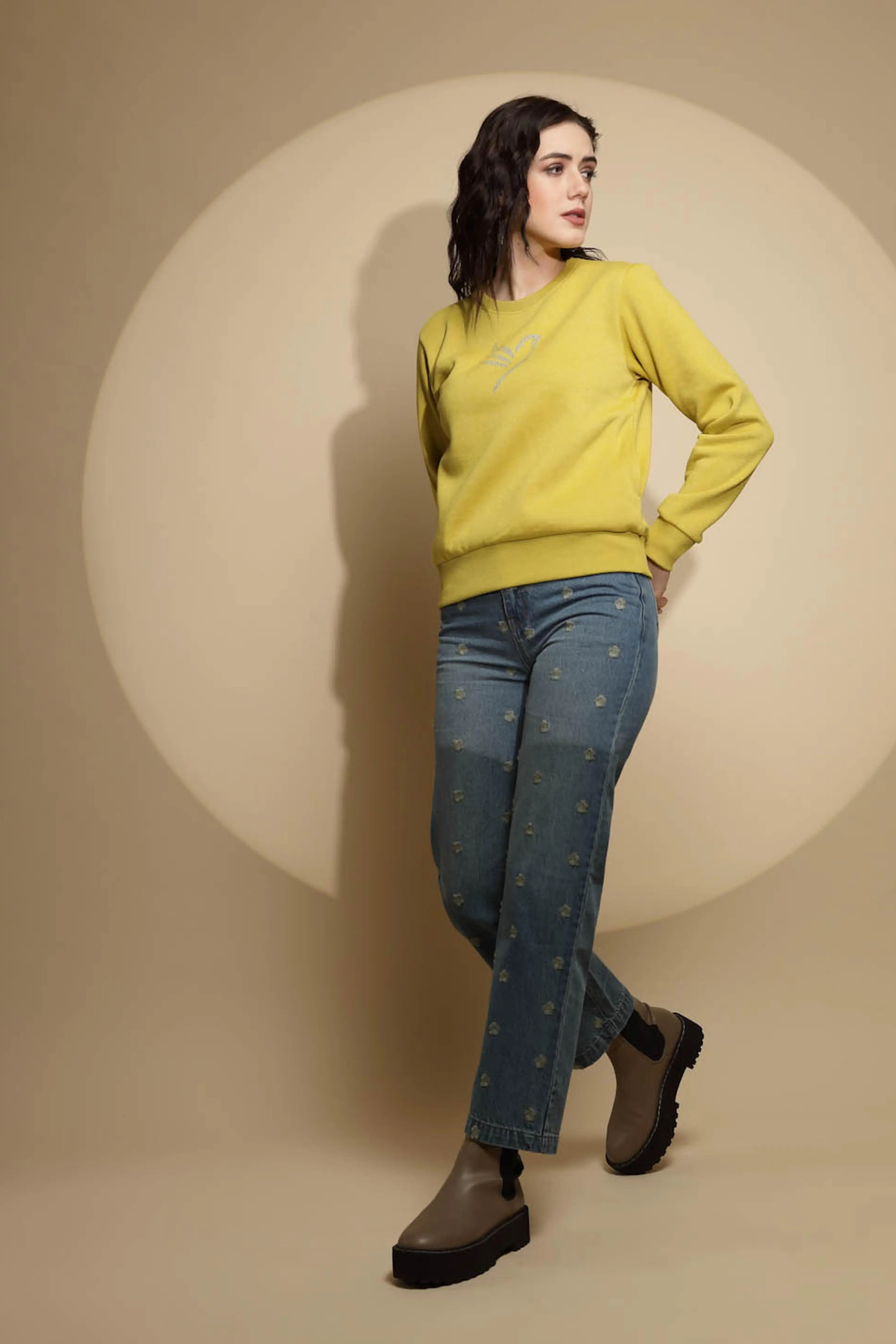 Mustard Solid Acrylic Sweatshirt - Image 6